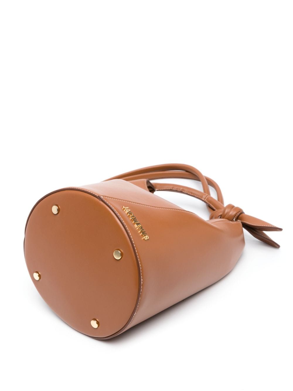 Shop Jacquemus Classic Brown Leather Bucket Handbag