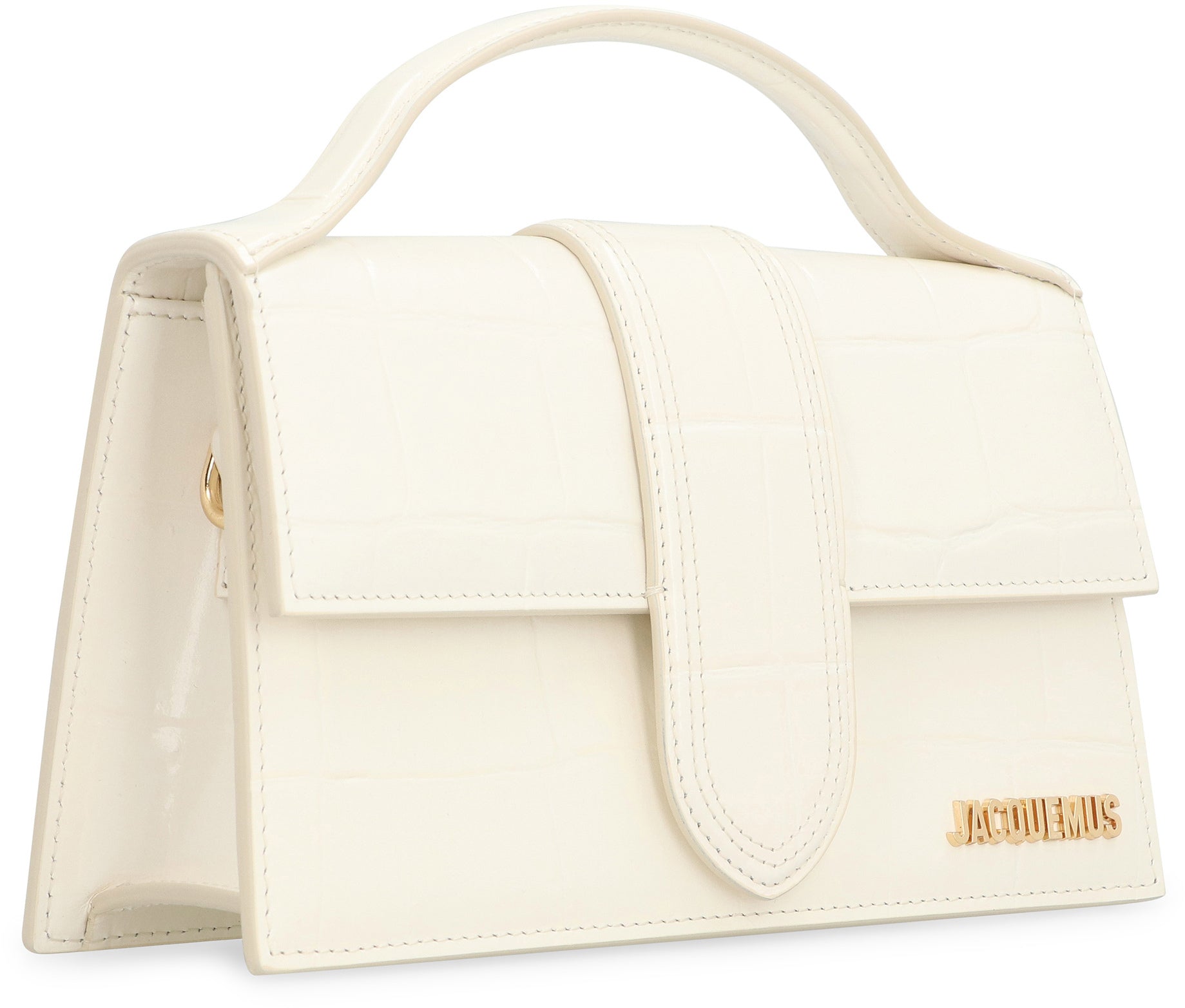 Shop Jacquemus Croco-print Leather Handbag With Magnetic Flap Closure And Gold-tone Hardware In White