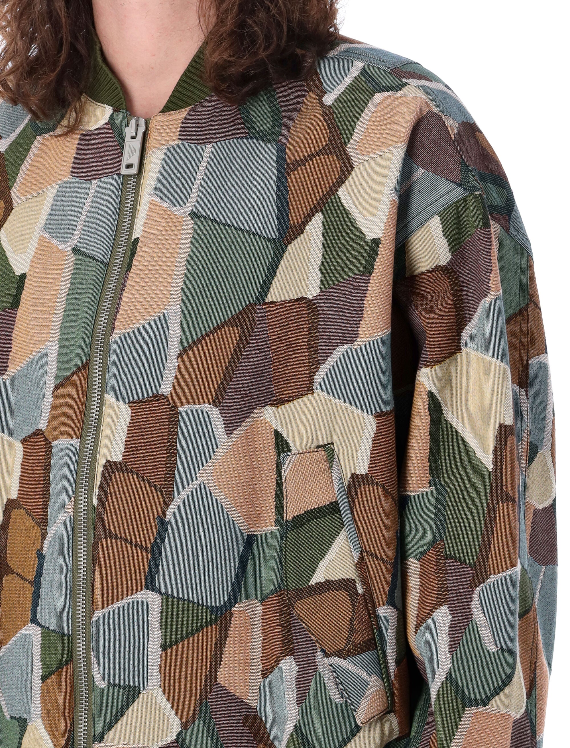 Shop Emporio Armani Multicolor Cotton Blend Jacquard Bomber Jacket For Men