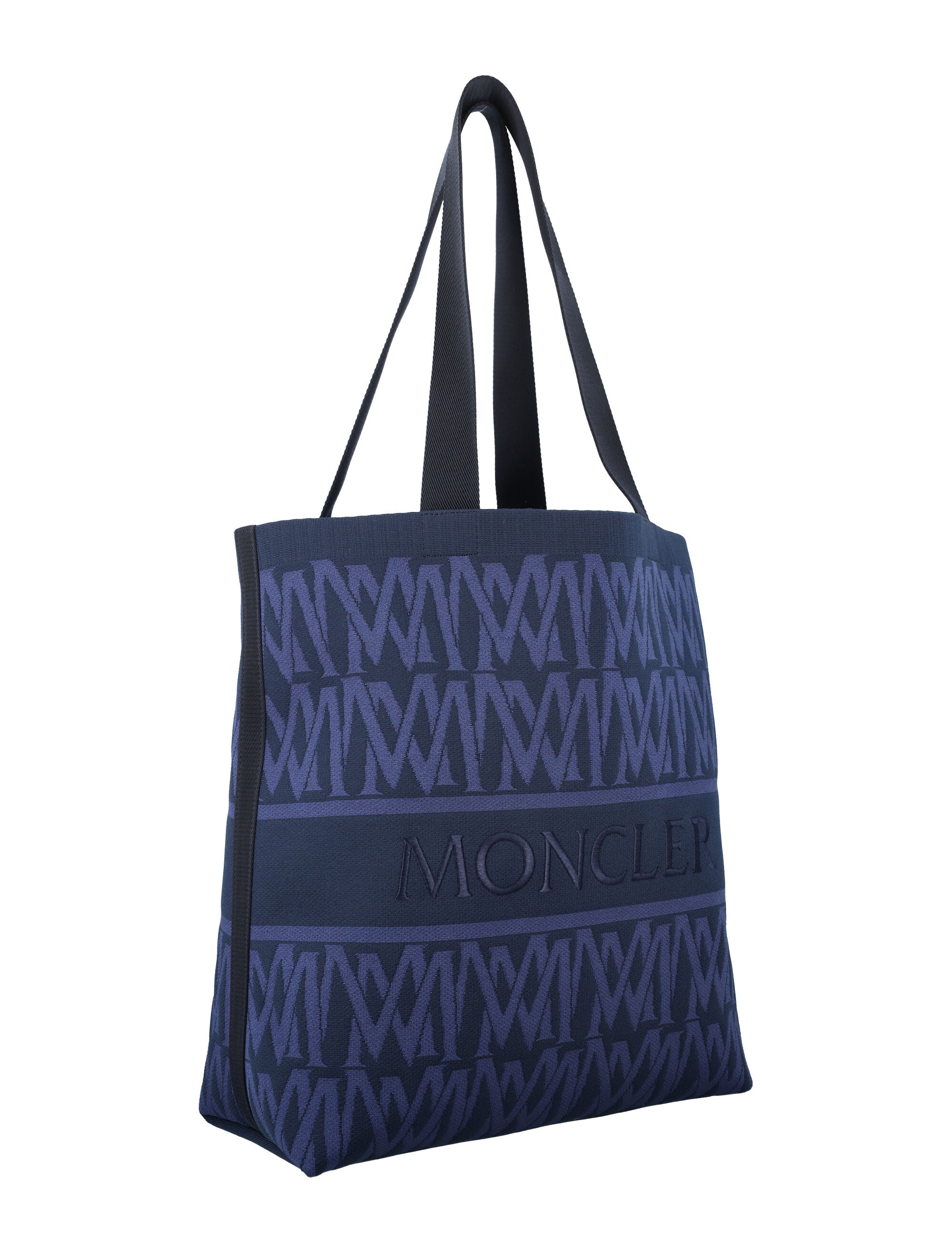 Shop Moncler Navy Monogram Knit Tote Handbag For Men In Blue