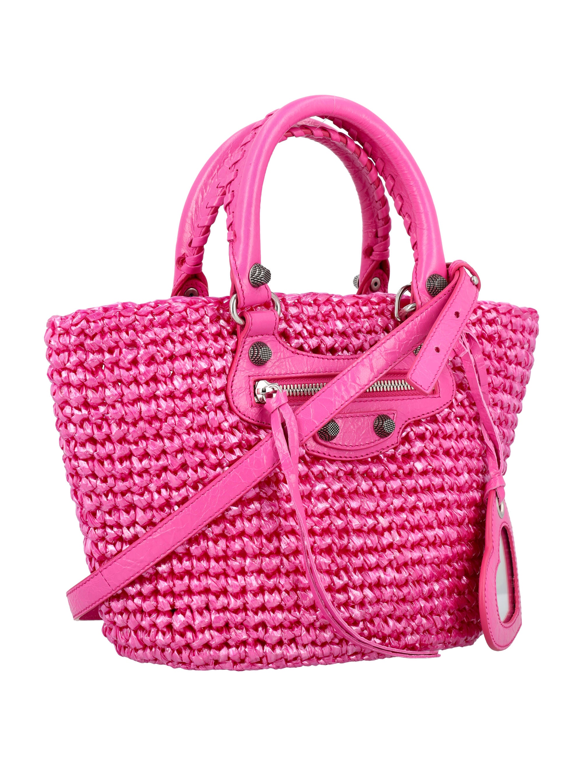 Shop Balenciaga Chic Mini Pink Tote With Heart Mirror & Braided Handles