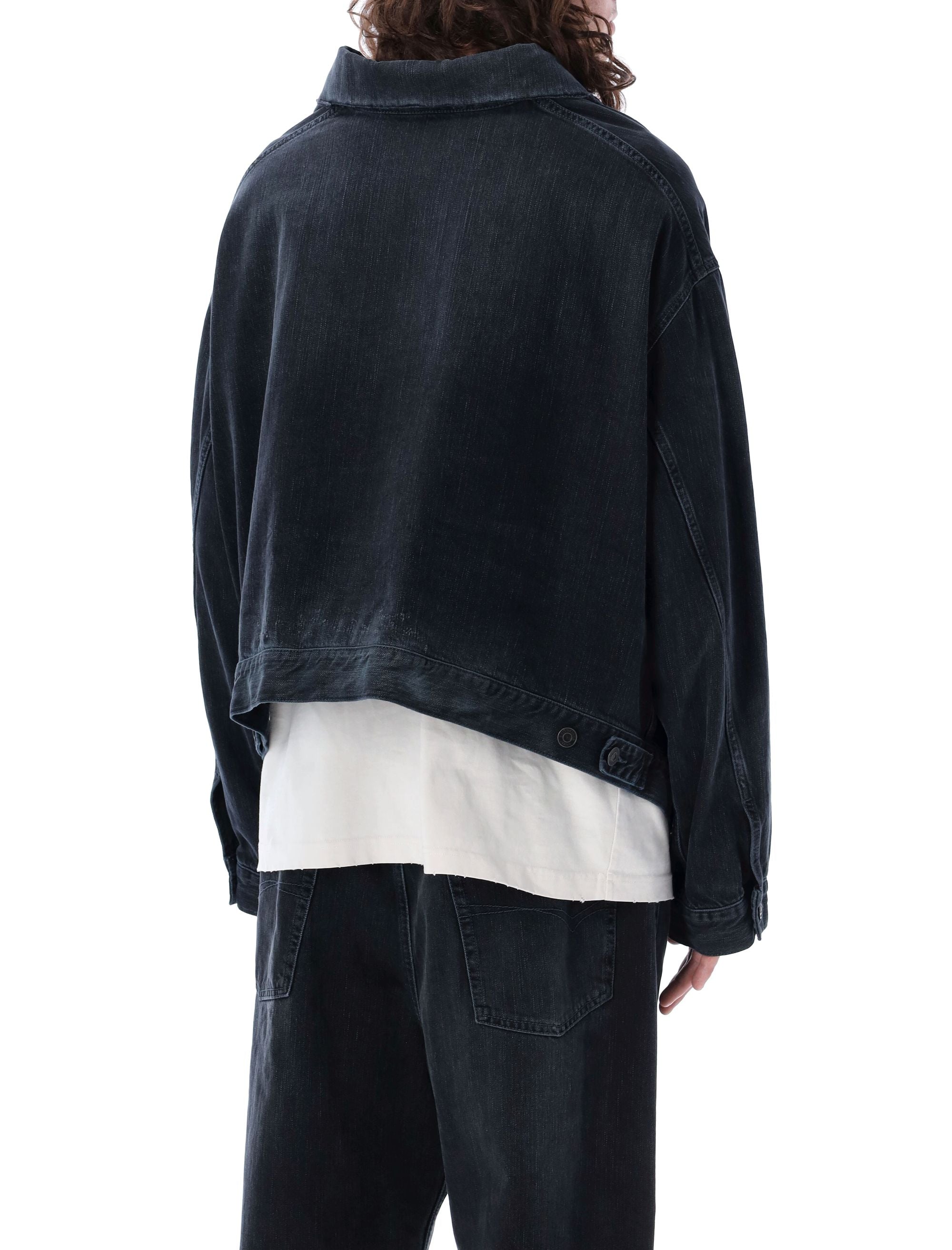 Shop Balenciaga Men's Off-shoulder Denim Jacket In Black