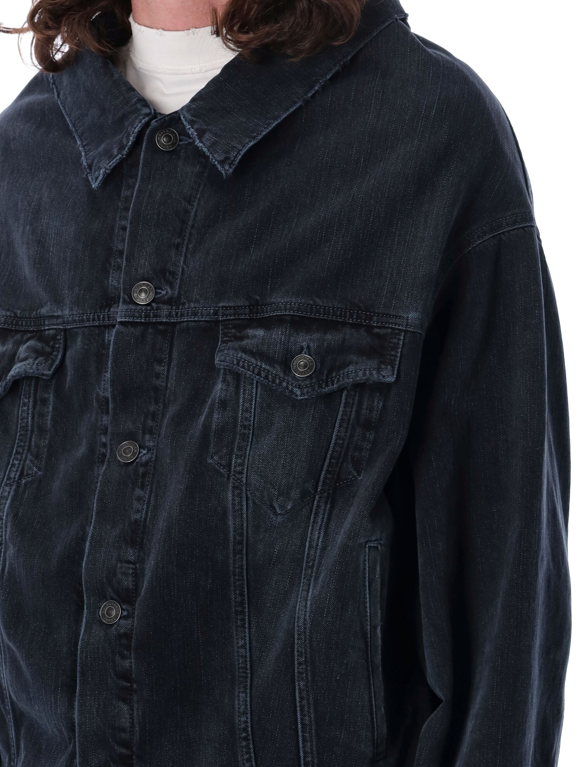 Shop Balenciaga Men's Off-shoulder Black Denim Jacket For Ss24