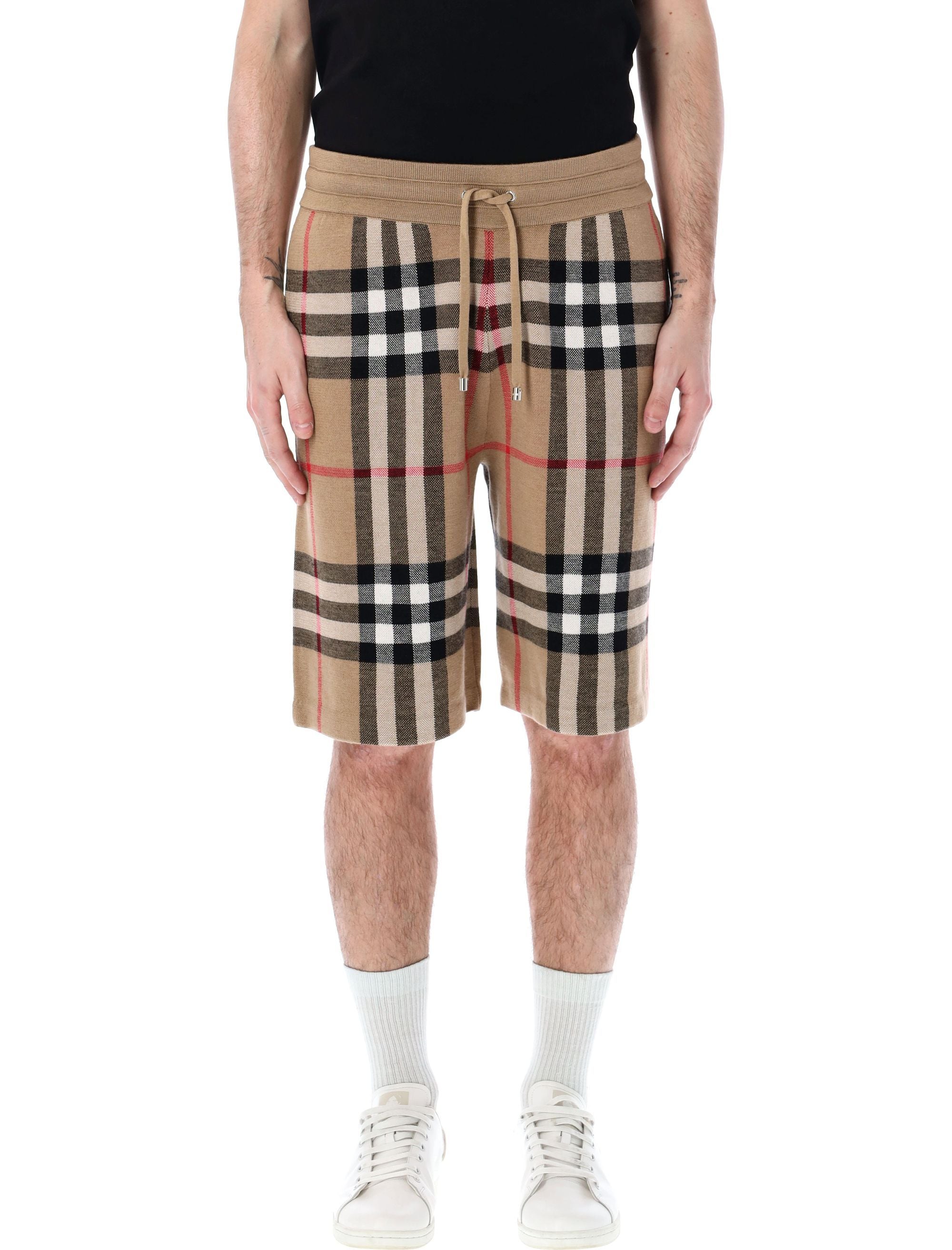 Burberry Checkered Silk And Wool Blend Shorts For Men In Archive Beige In Tan