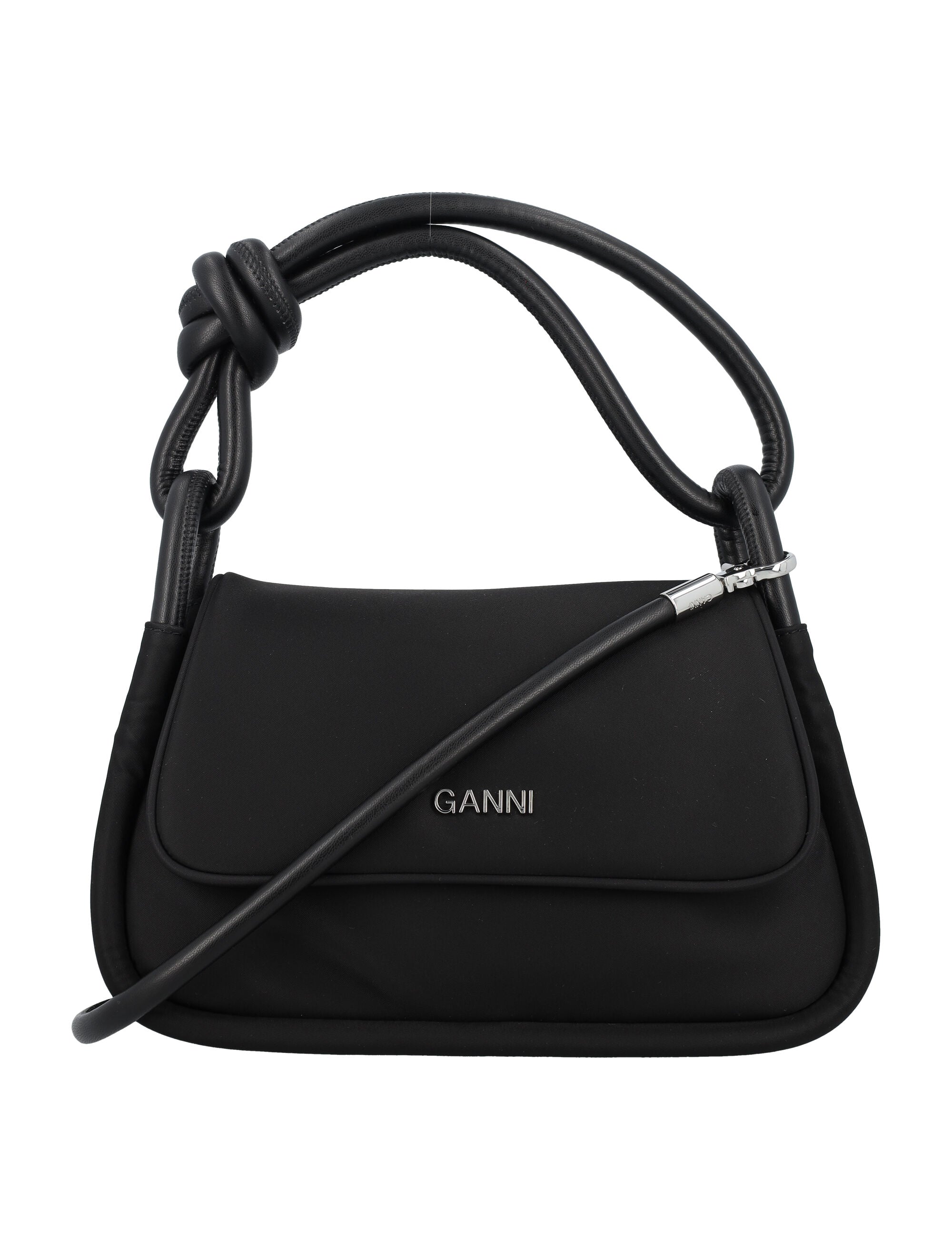 Shop Ganni Knotted Flap Over Handbag In Black