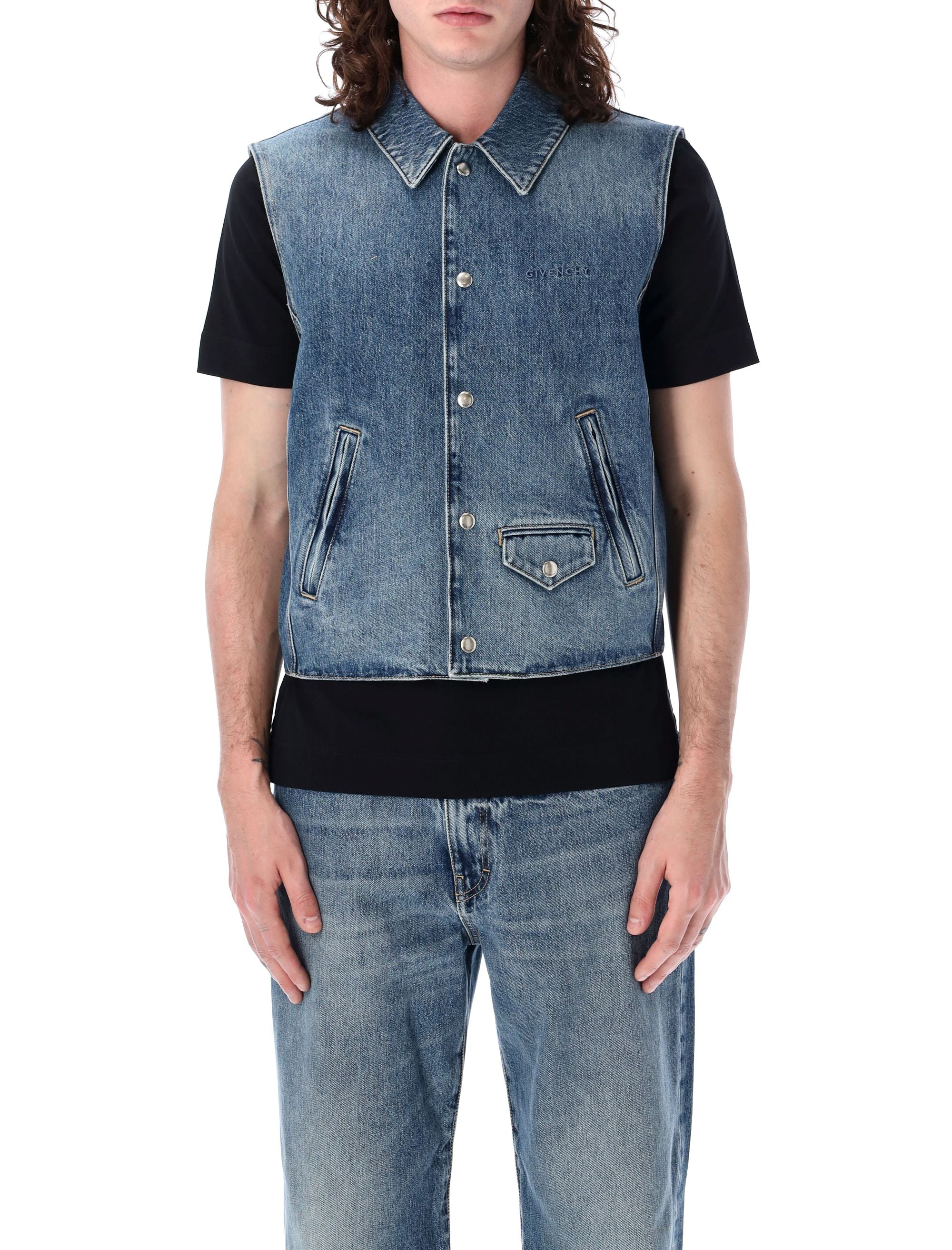 Givenchy Men's Indigo Blue Sleeveless Denim Vest For Ss24