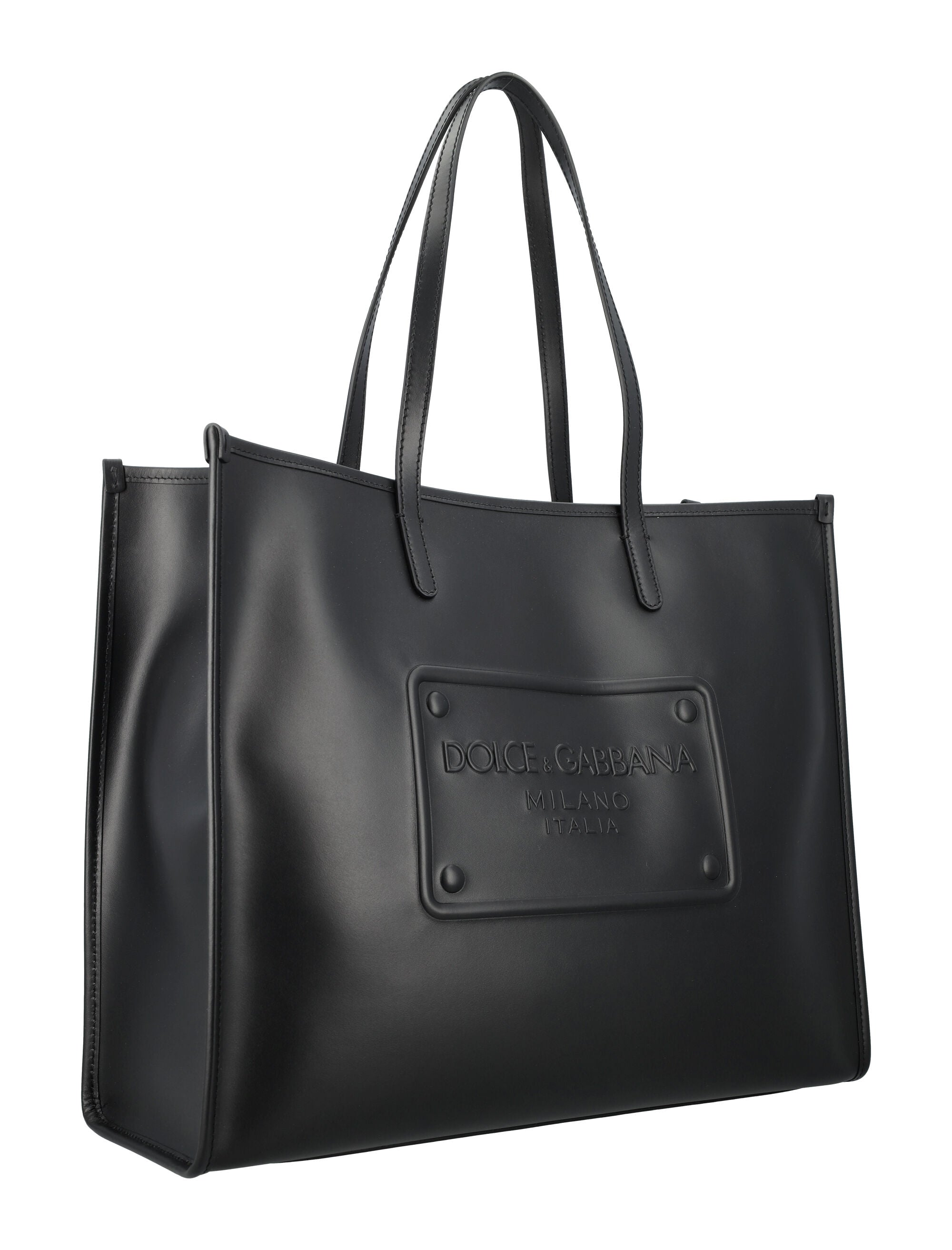 Shop Dolce & Gabbana Men's Black Calfskin Shopper With Embossed Logo By A Top Designer For Ss24