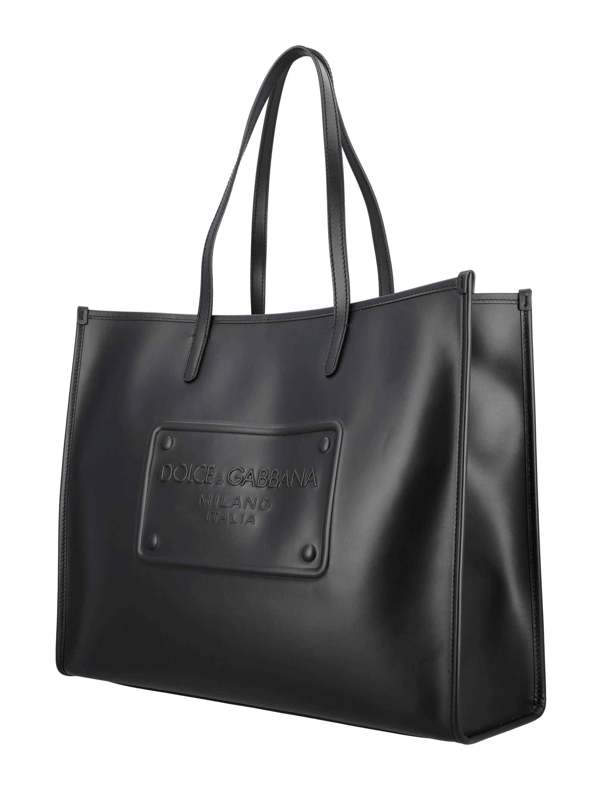 Shop Dolce & Gabbana Men's Black Calfskin Shopper With Embossed Logo By A Top Designer For Ss24