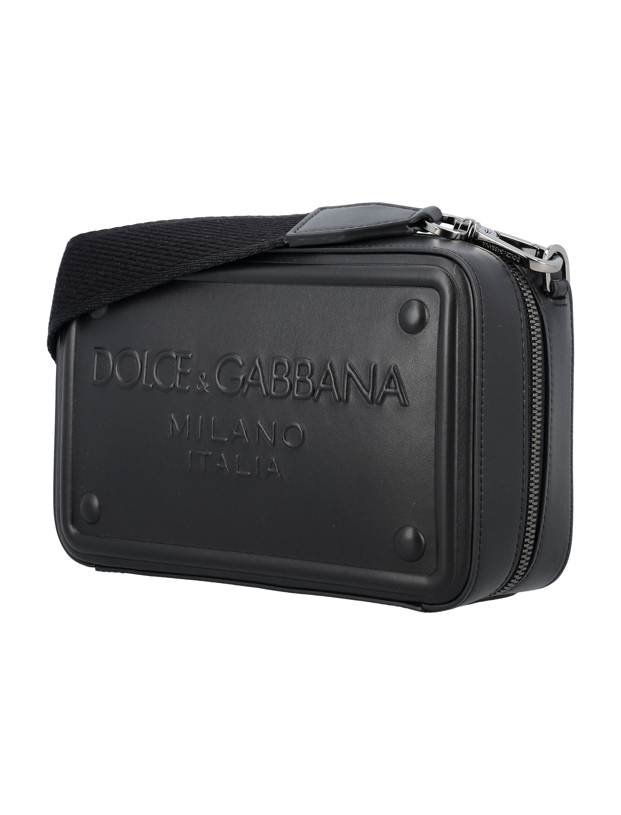 Shop Dolce & Gabbana Embossed Logo Leather Cross-body Handbag For Men (ss24) In Black