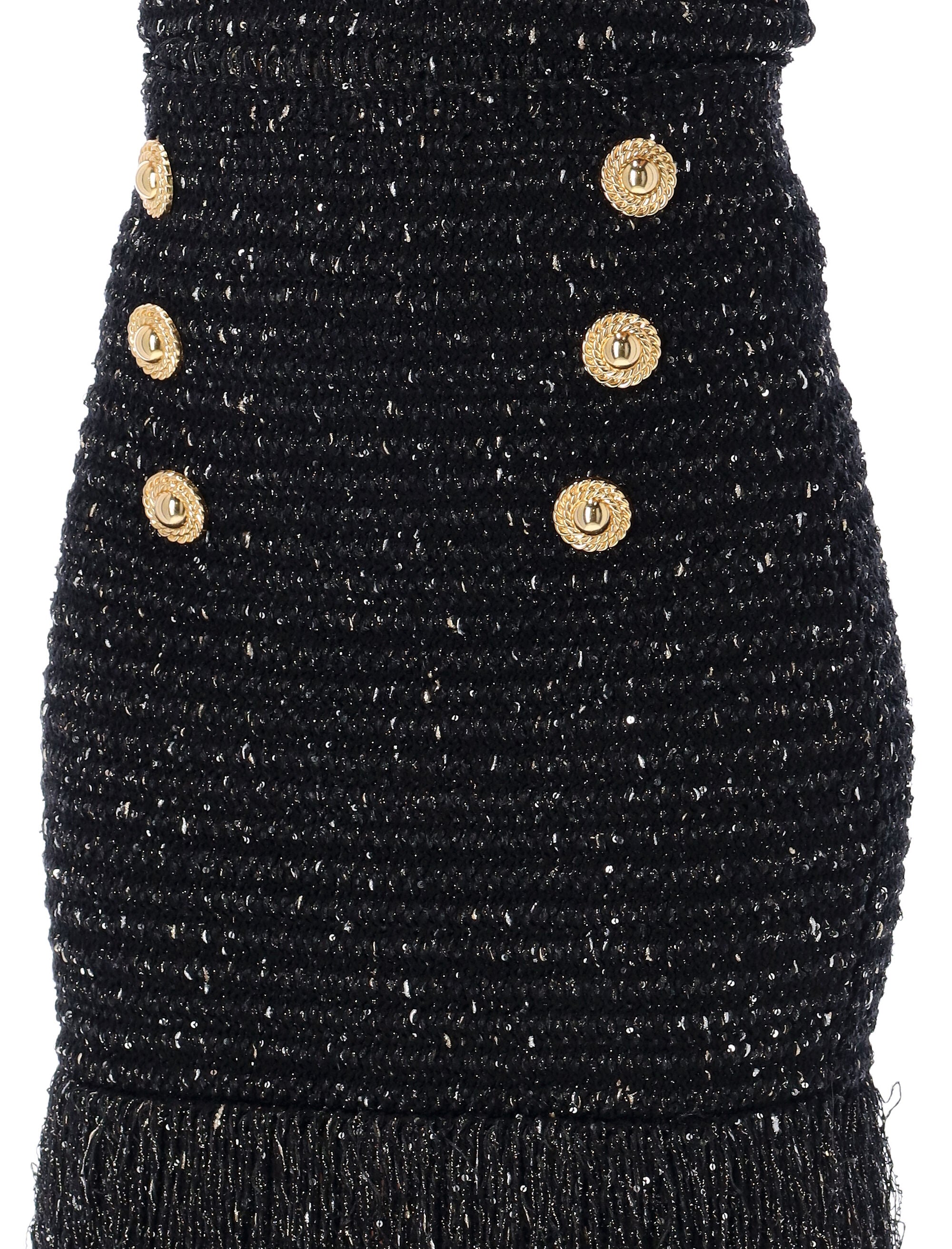 Shop Balmain Trendy Lurex Tweed Skirt With Fringe Detail For Women In Black