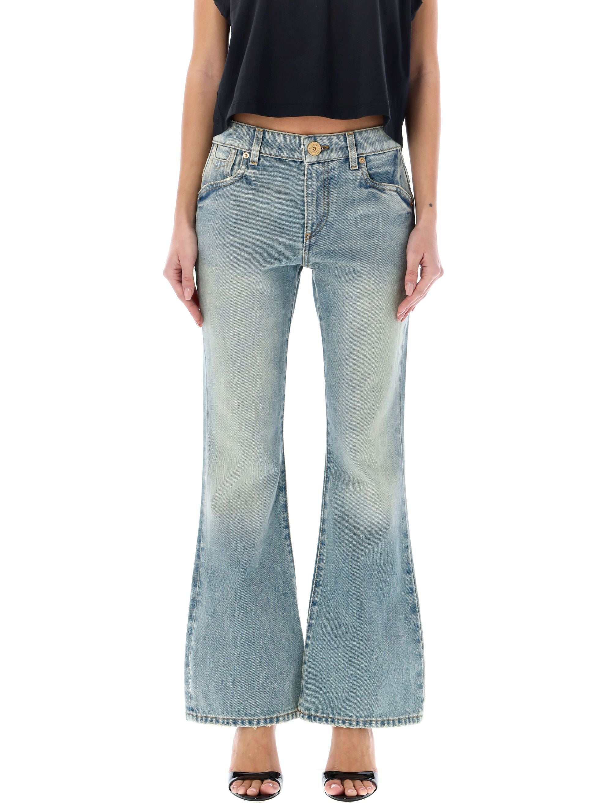 Shop Balmain Vintage Blue Western Bootcut Denim Jeans For Women
