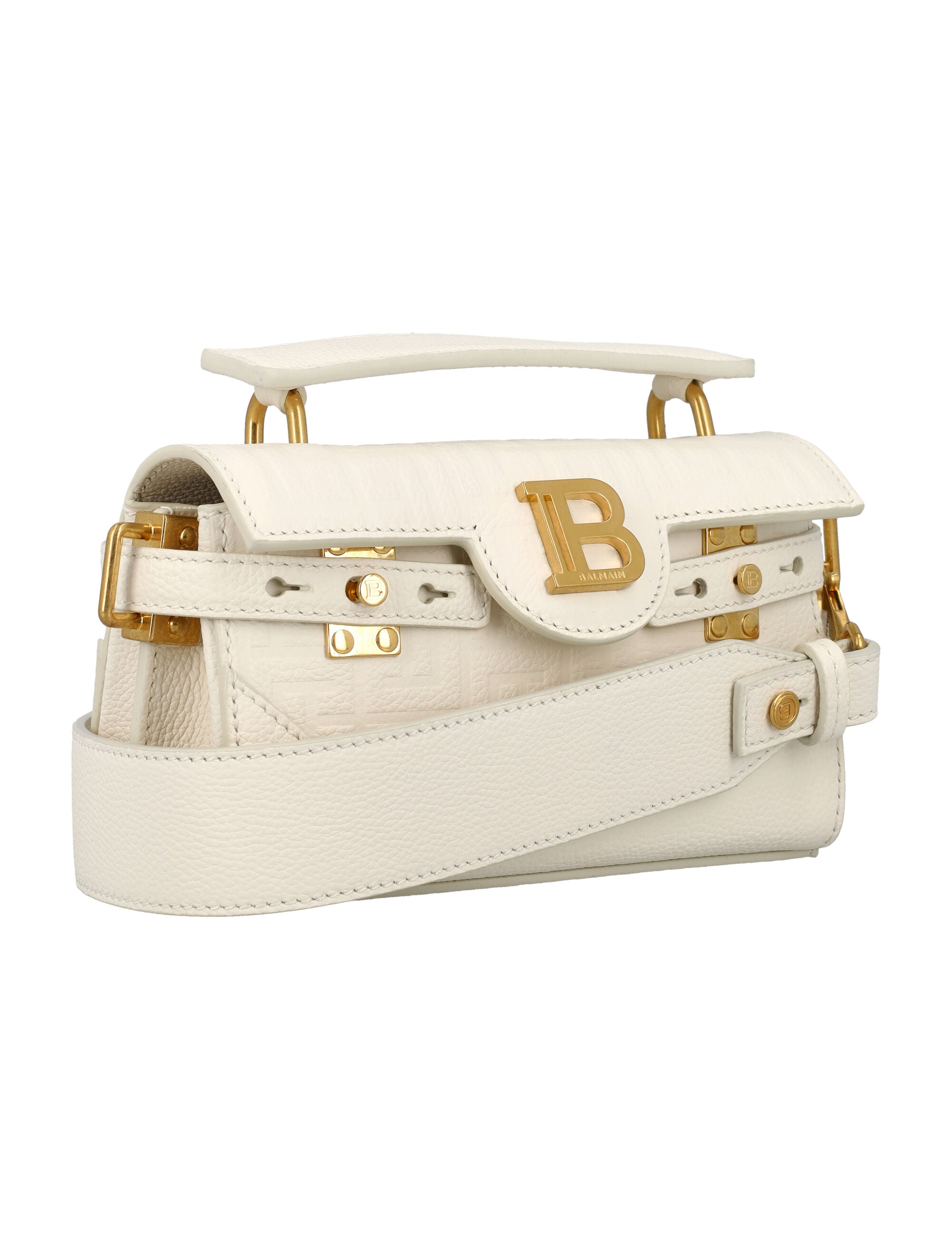 Shop Balmain Monogram Embossed Leather Crossbody Handbag For Women In Cream