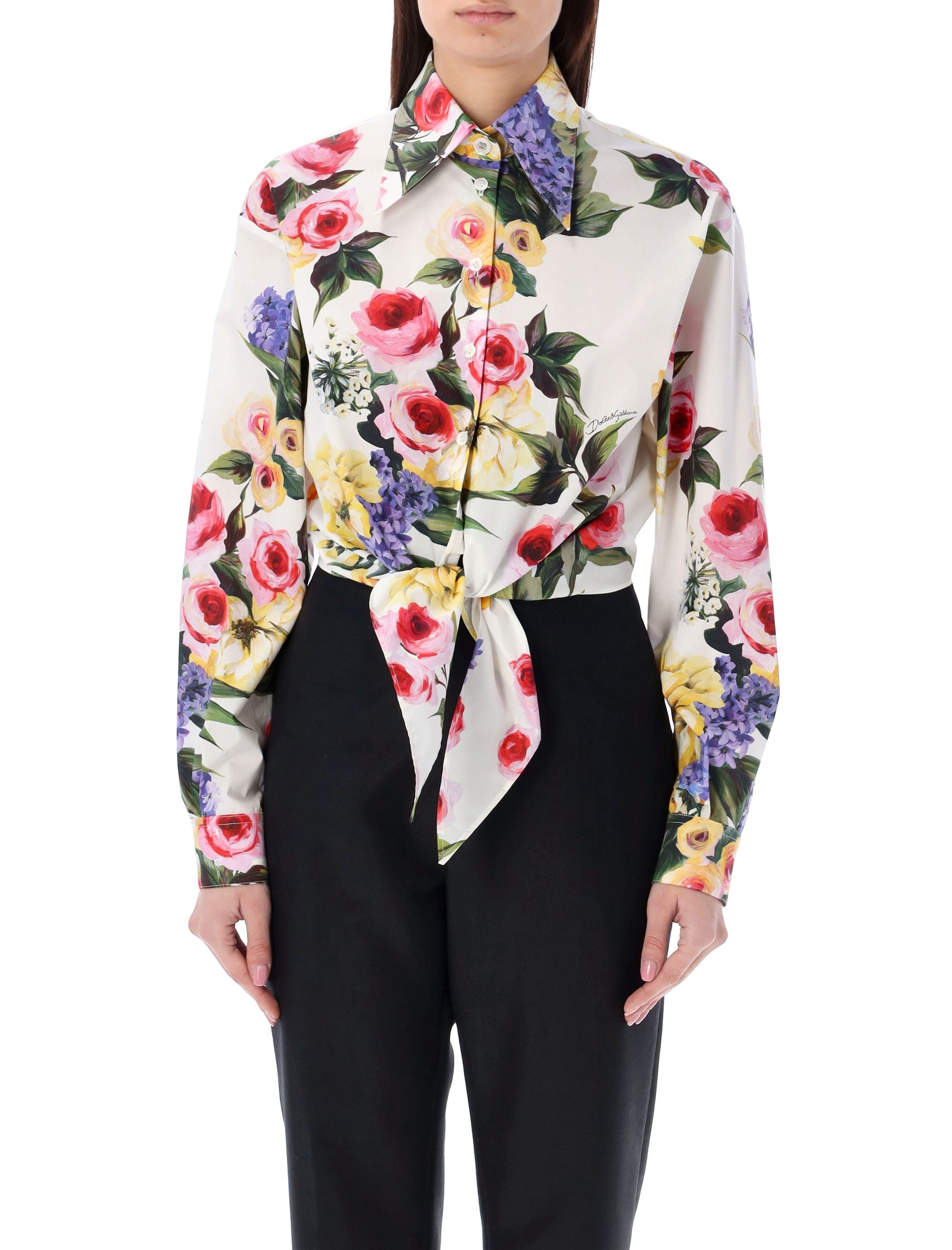 Shop Dolce & Gabbana Garden-print Cropped Shirt For Women By A High-end Italian Designer In White