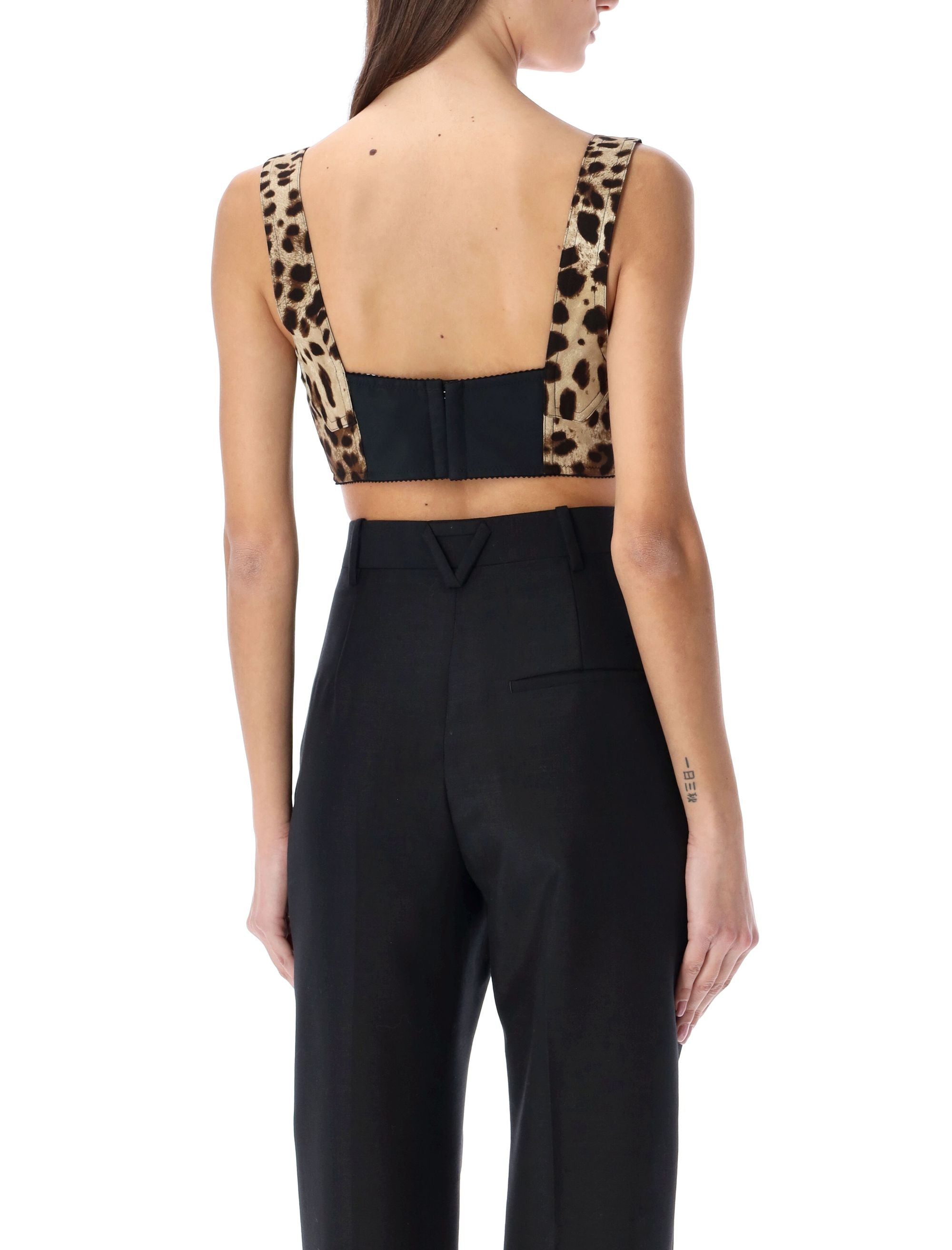 Shop Dolce & Gabbana Leopard Print Short Bustier Top In Tan