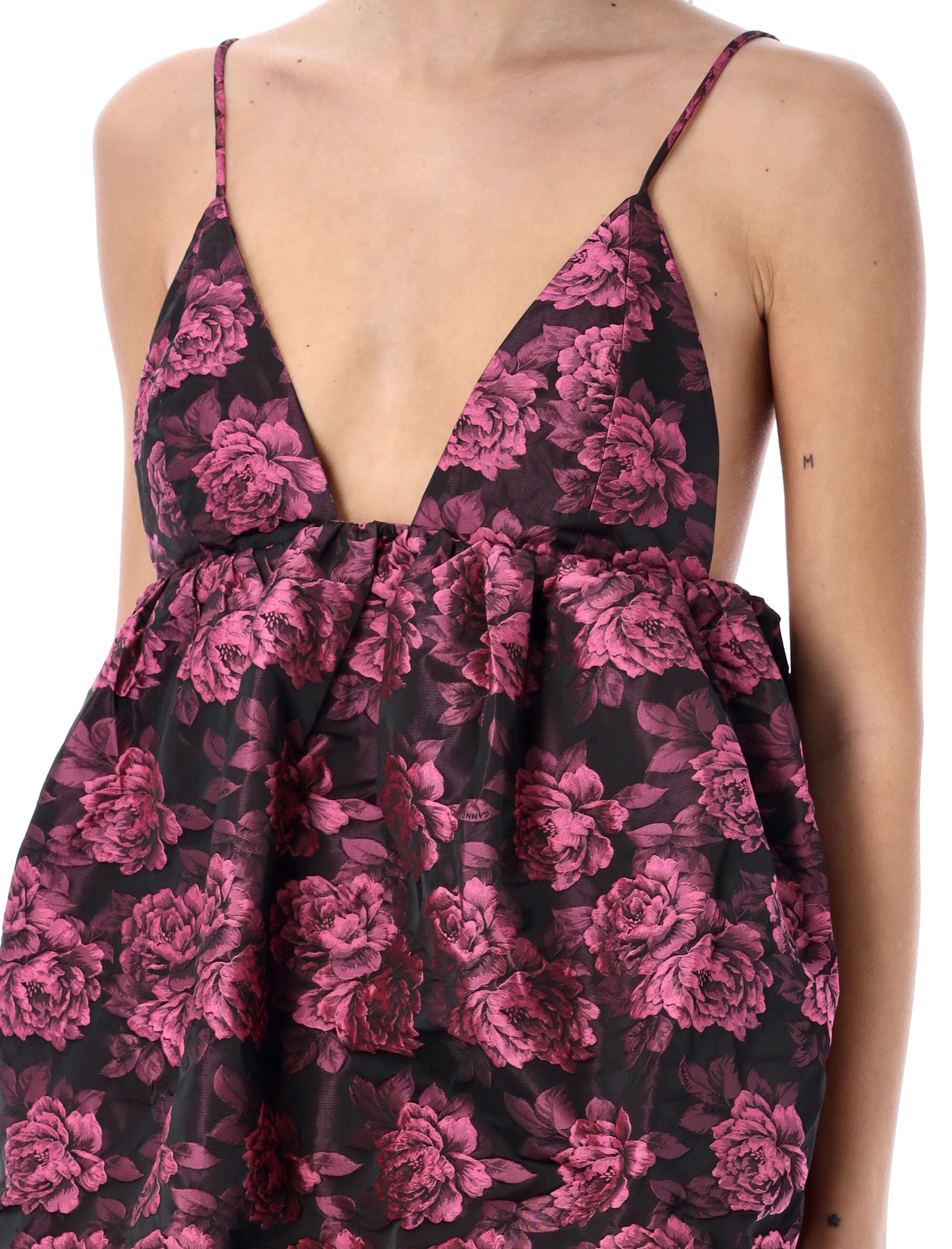 Shop Ganni Floral Jacquard Mini Dress In Fuchsia For Women In Pink