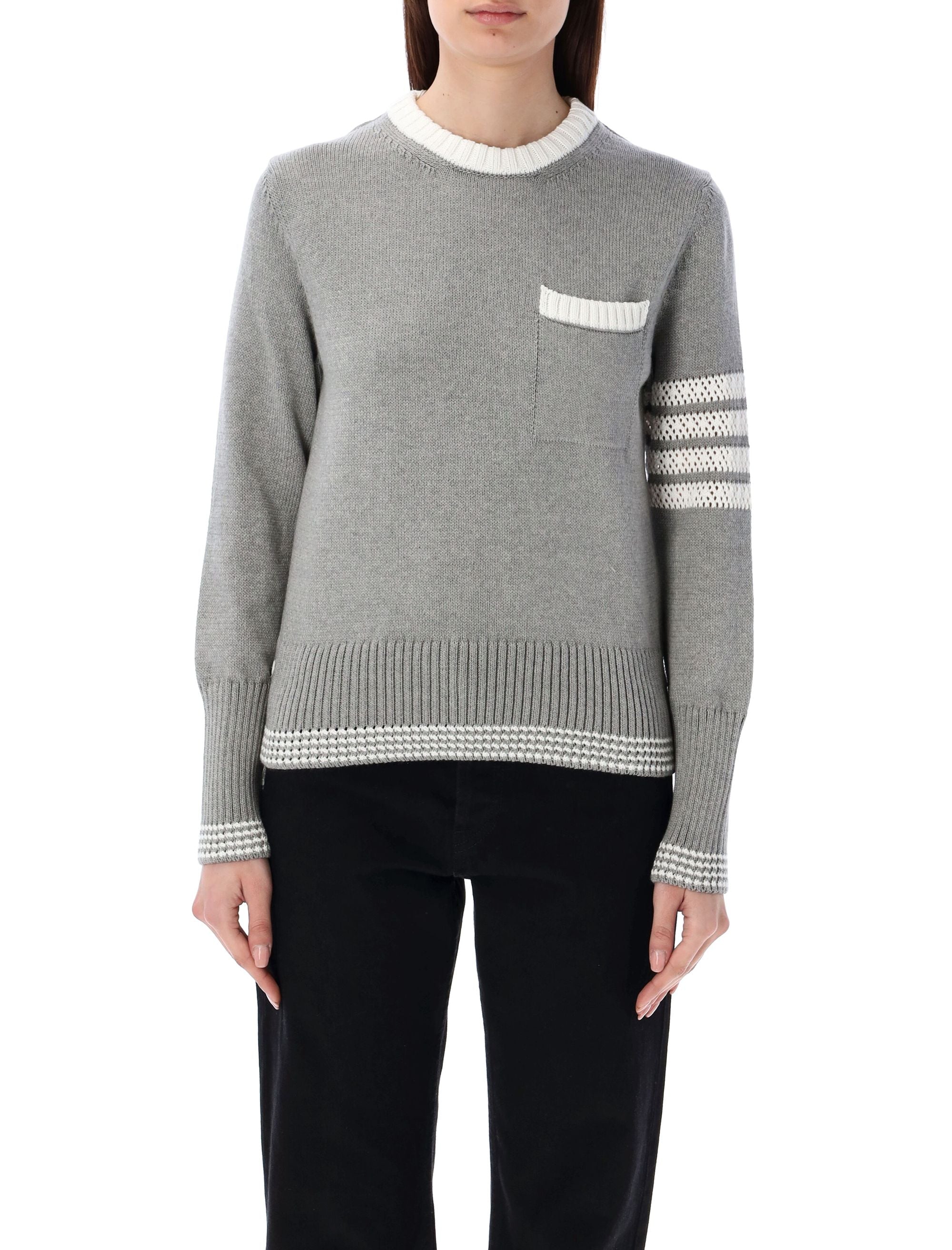 Shop Thom Browne Light Grey Cotton Pointelle-knit 4-bar Jumper For Women In White
