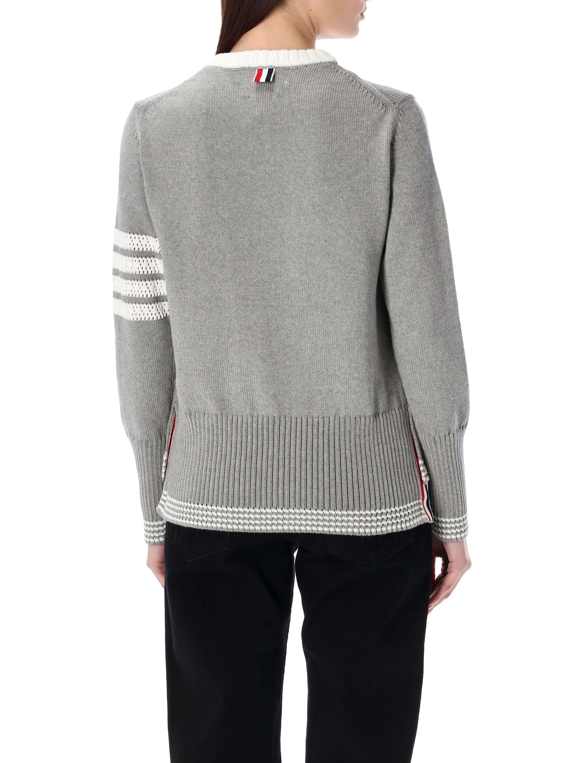 Shop Thom Browne Light Grey Cotton Pointelle-knit 4-bar Jumper For Women In White