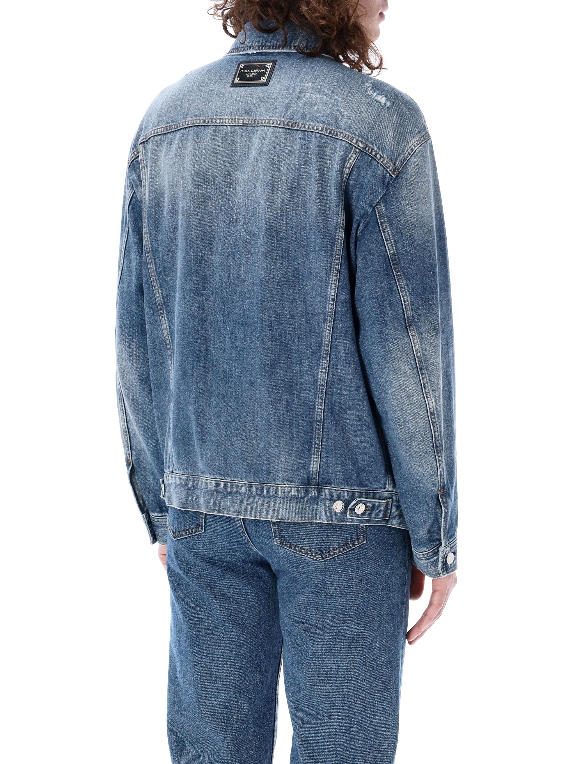 Shop Dolce & Gabbana Men's Blue Denim Jacket With Branded Buttons And Adjustable Details