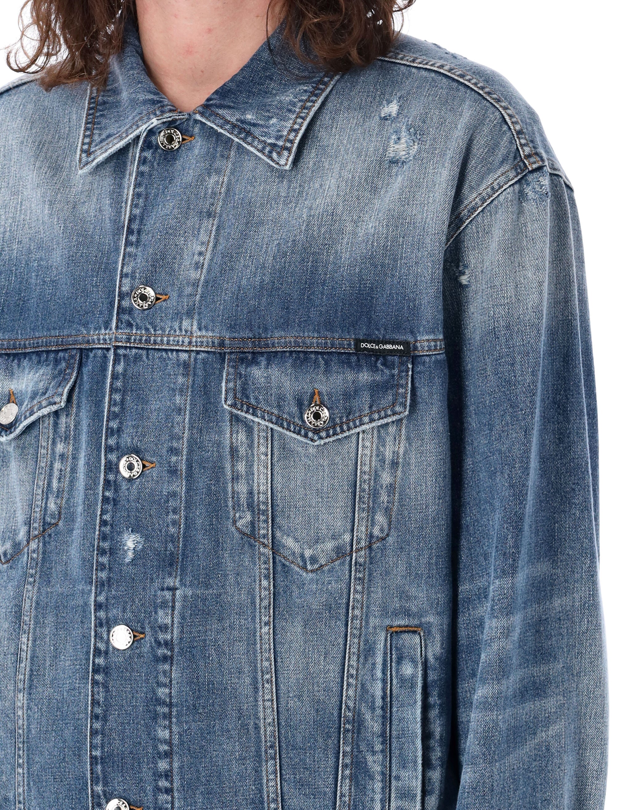 Shop Dolce & Gabbana Men's Blue Denim Jacket With Branded Buttons And Adjustable Details