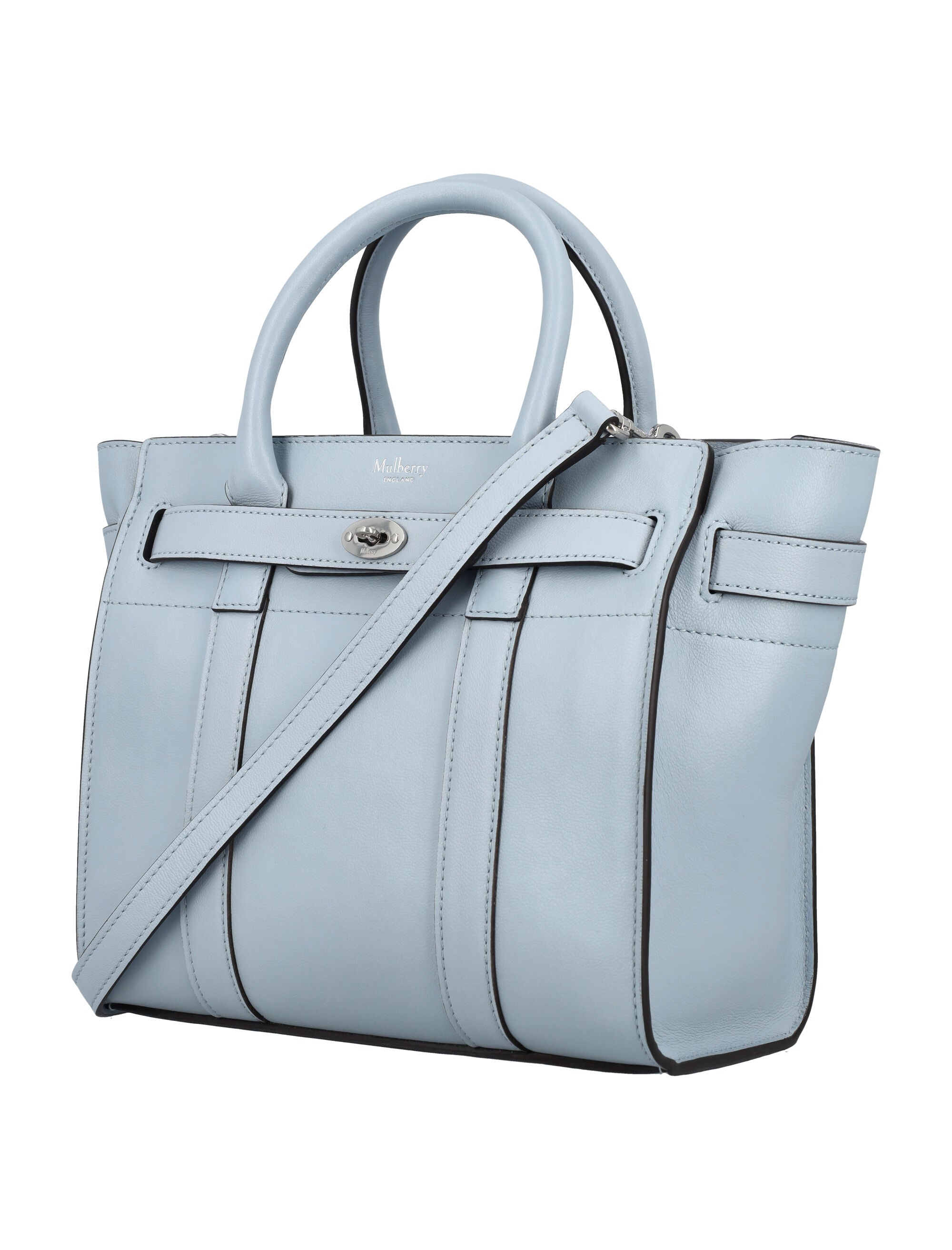 Shop Mulberry Blue Leather Mini Zipped Bayswater Handbag For Women In Poplin_blue