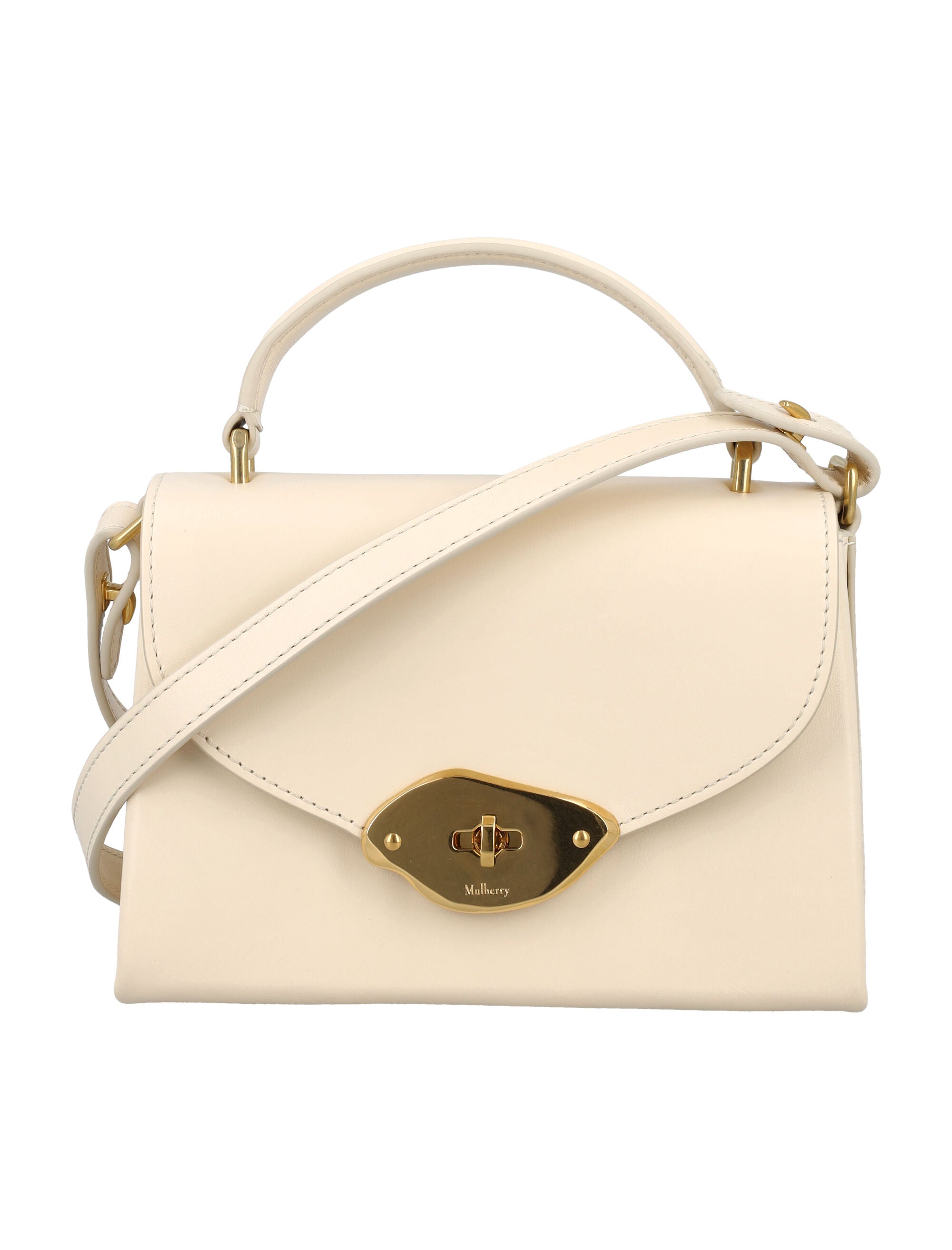 Shop Mulberry Elegant Mini Wool Top Handle Handbag With Brass Accents And Adjustable Leather Strap In White