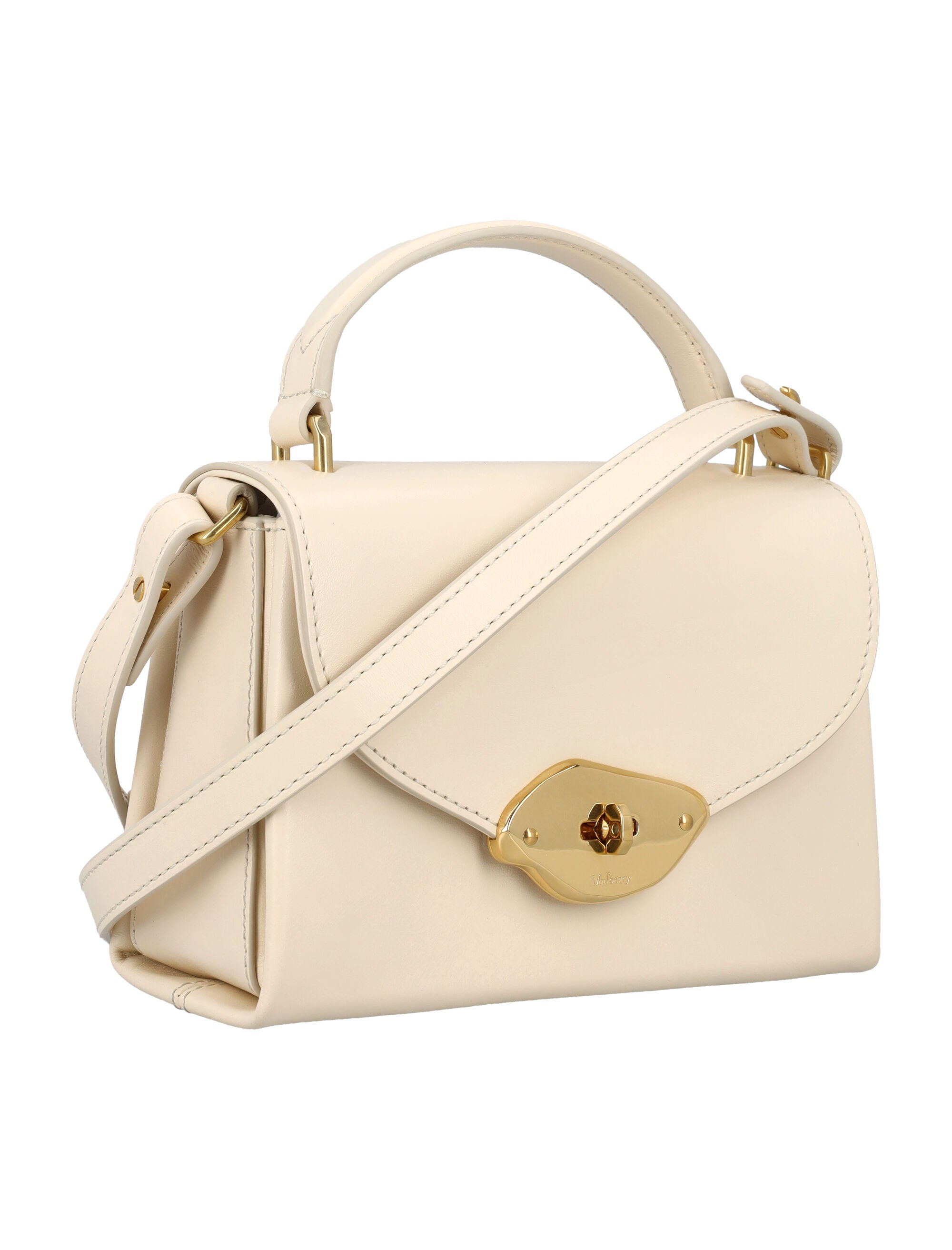 Shop Mulberry Elegant Mini Wool Top Handle Handbag With Brass Accents And Adjustable Leather Strap In White