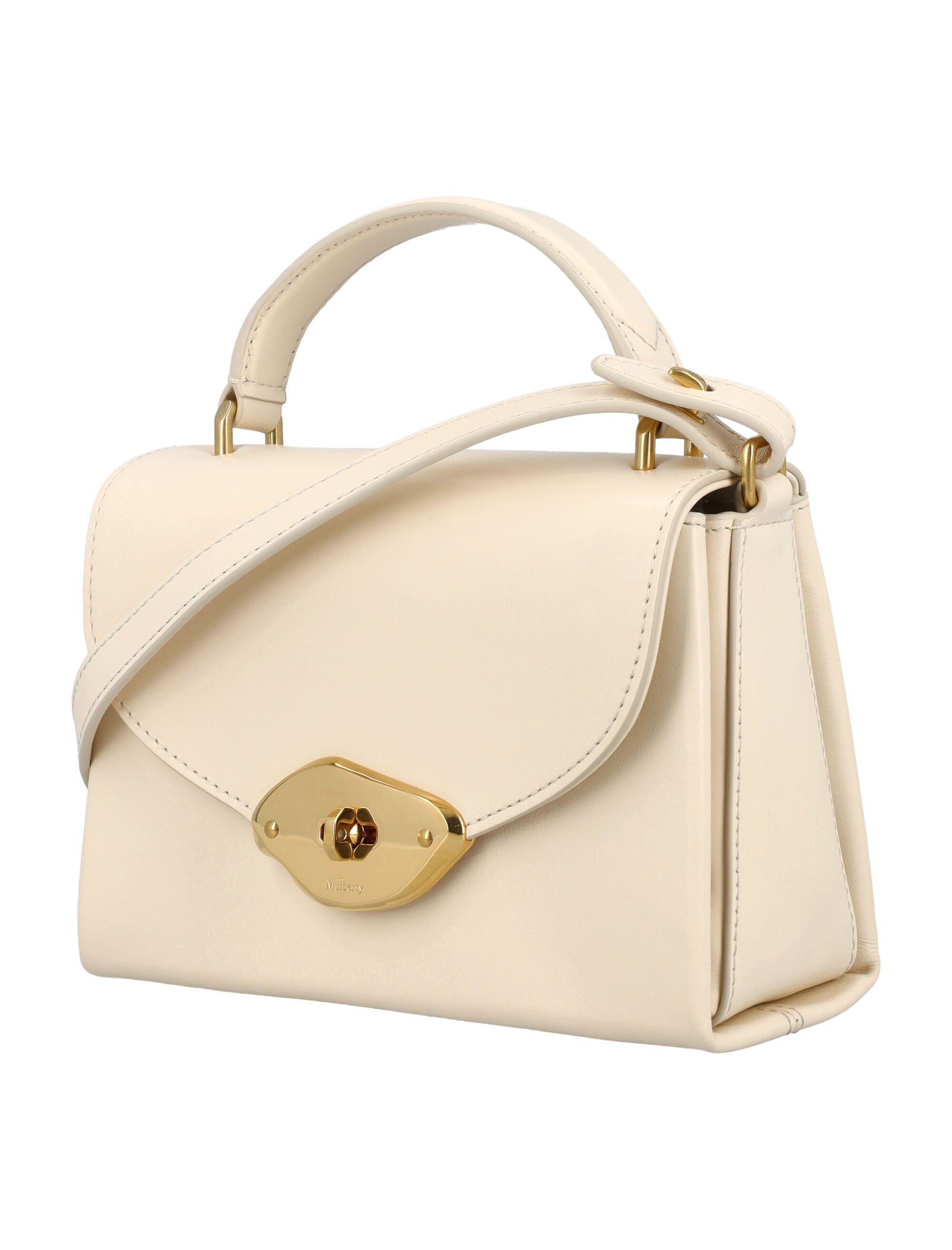 Shop Mulberry Elegant Mini Wool Top Handle Handbag With Brass Accents And Adjustable Leather Strap In White