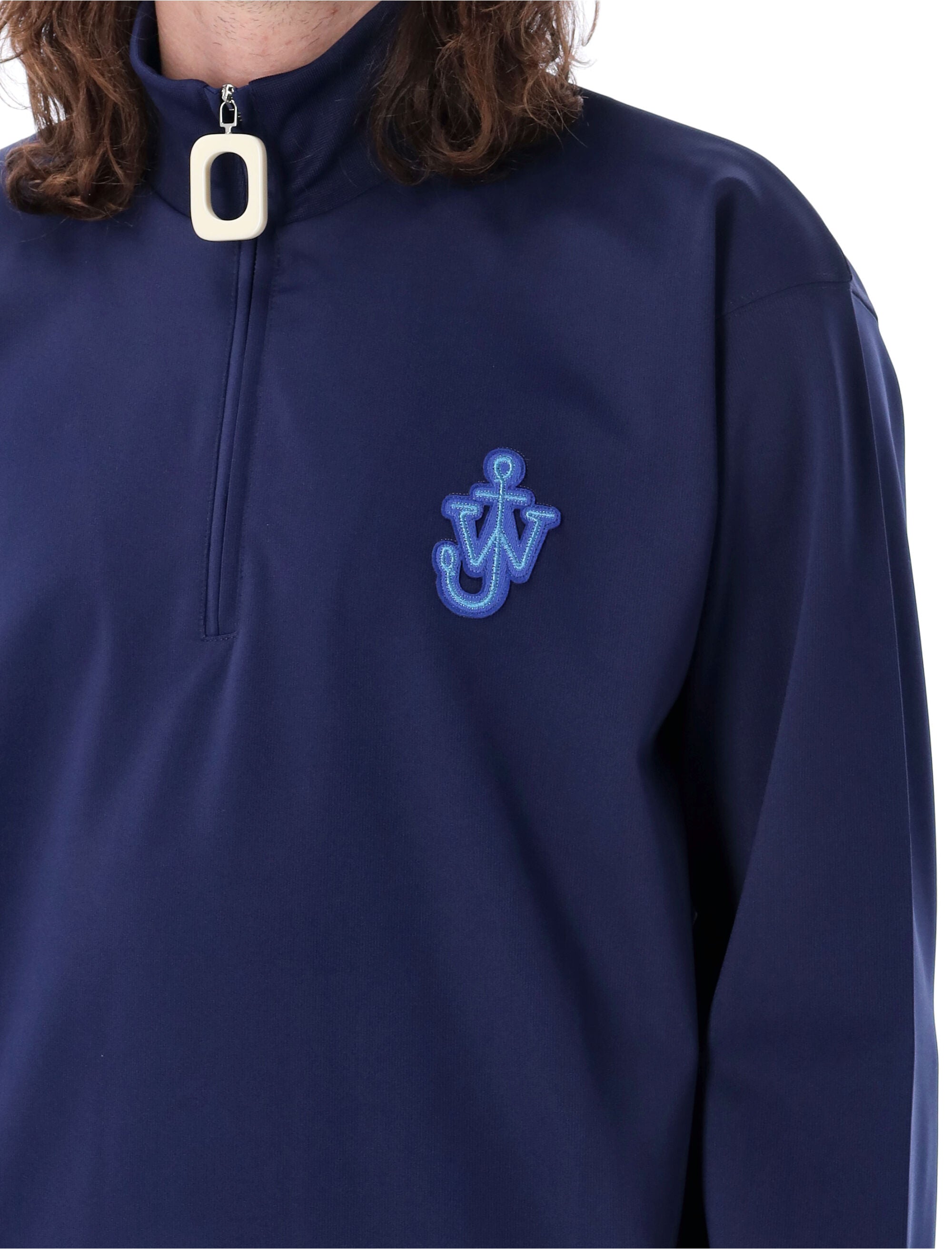 Shop Jw Anderson Navy Half Zip Track Top With High Neck And Anchor Patch For Men In Blue