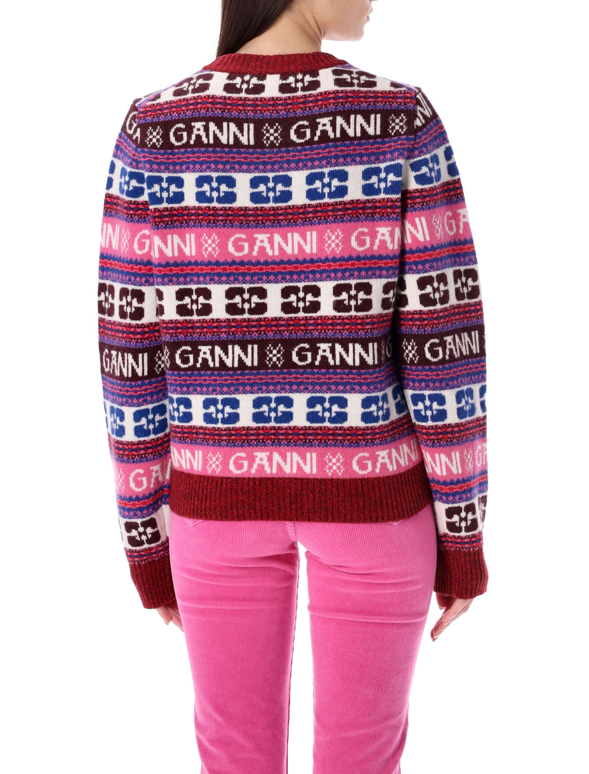 Shop Ganni Allover Logo Sweater In Multicolor For Women