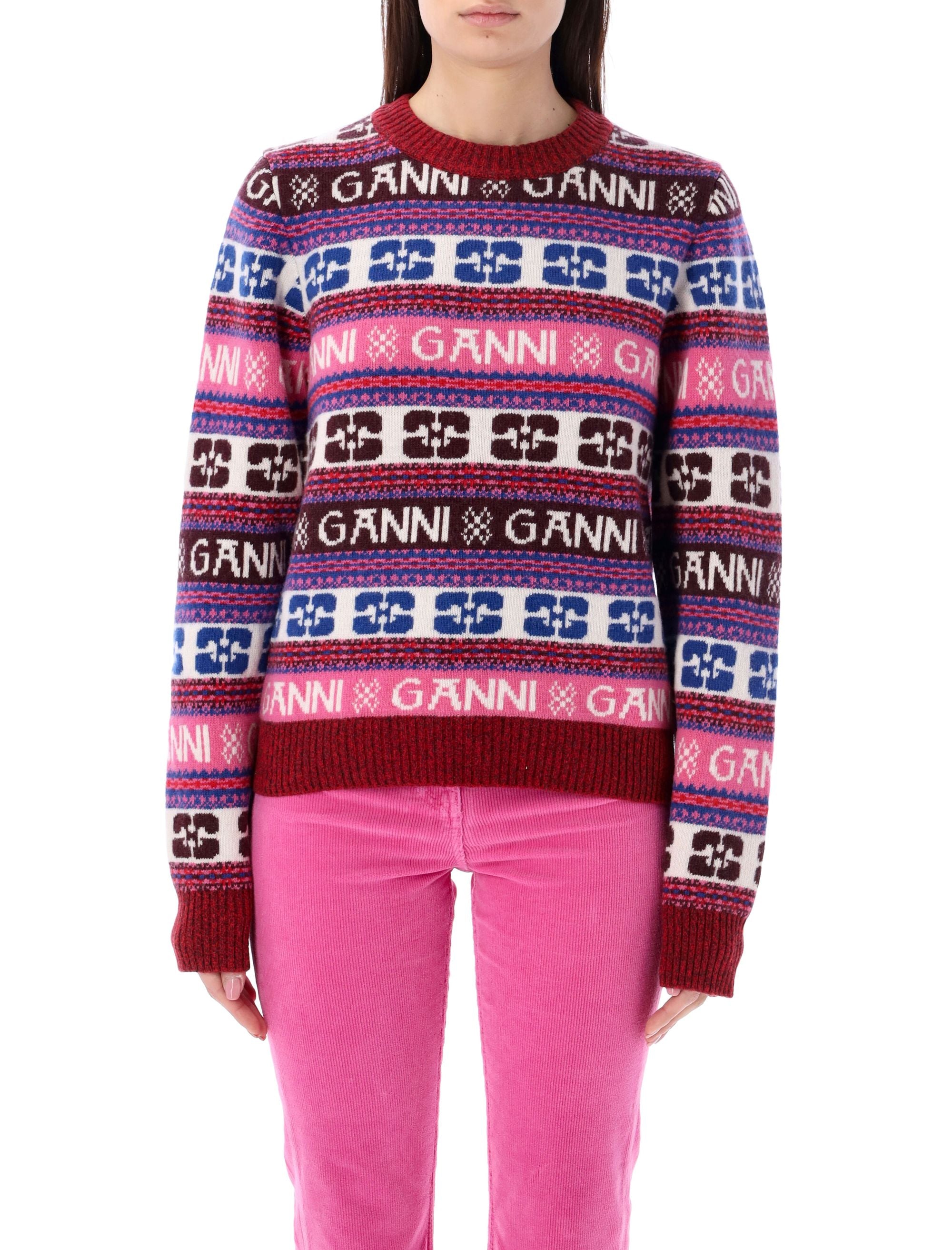 Shop Ganni Allover Logo Sweater In Multicolor For Women
