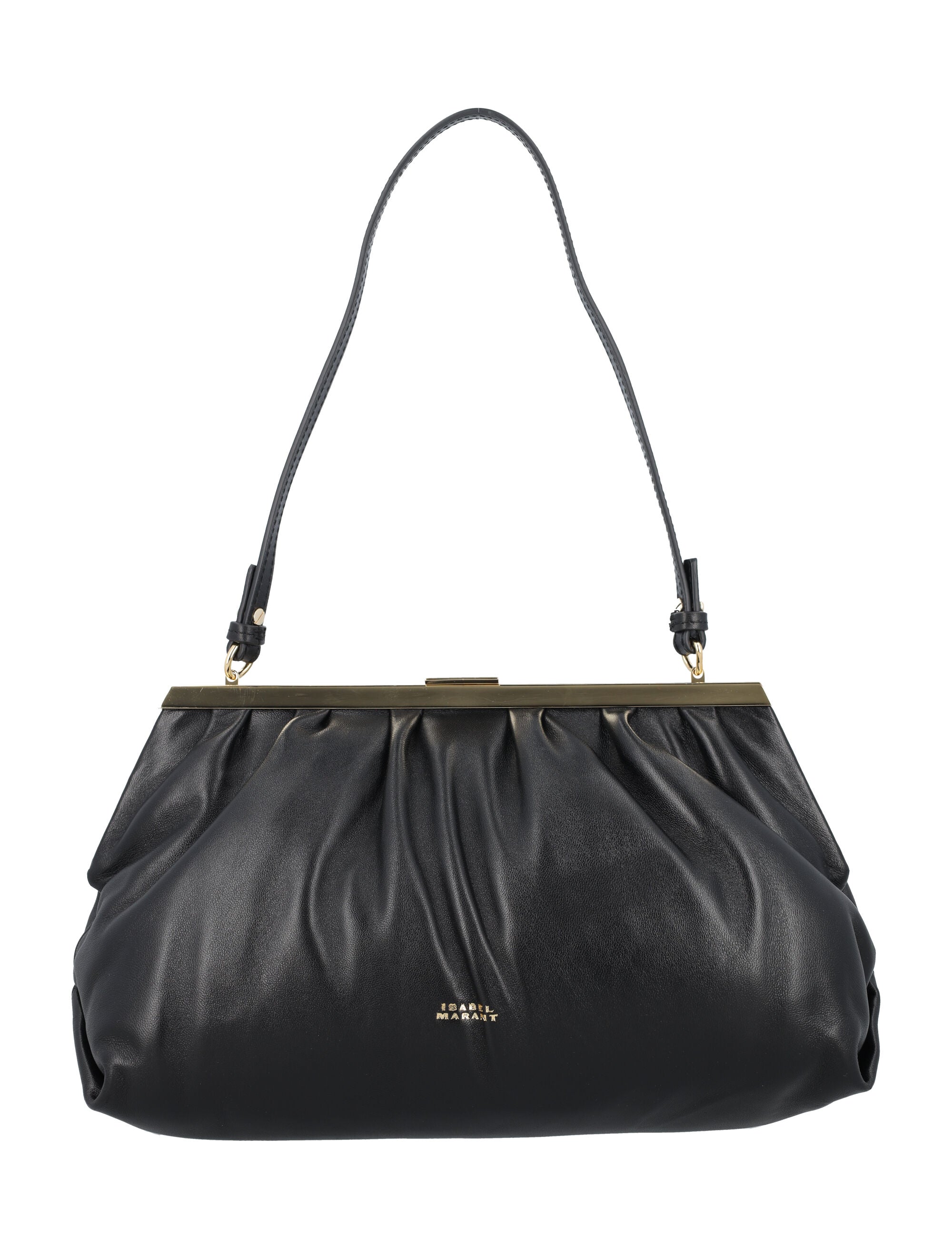 Isabel Marant Black Leather Handbag With Removable Strap And Gold-tone Details