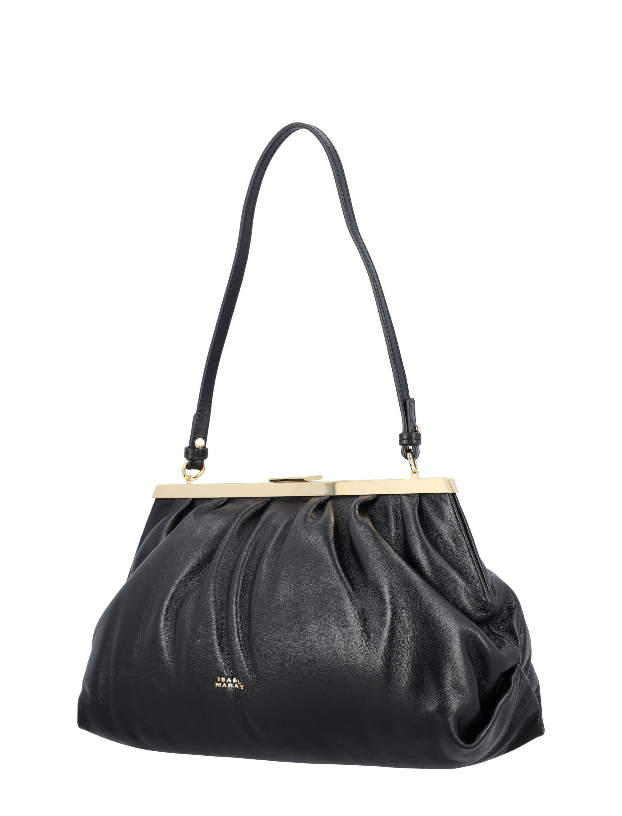 Shop Isabel Marant Black Leather Handbag With Removable Strap And Gold-tone Details