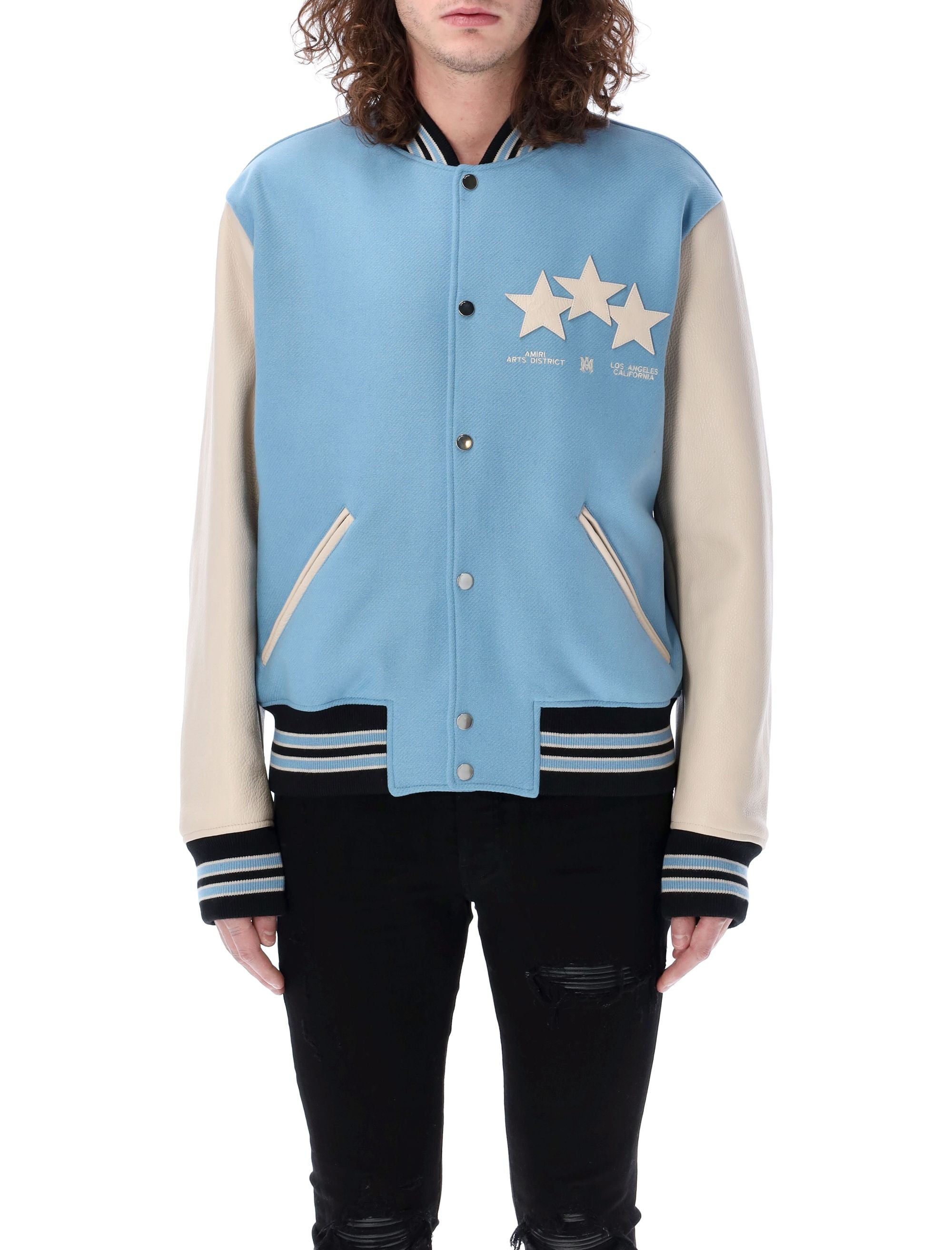 Shop Amiri Men's Stars Varsity Jacket In Blue