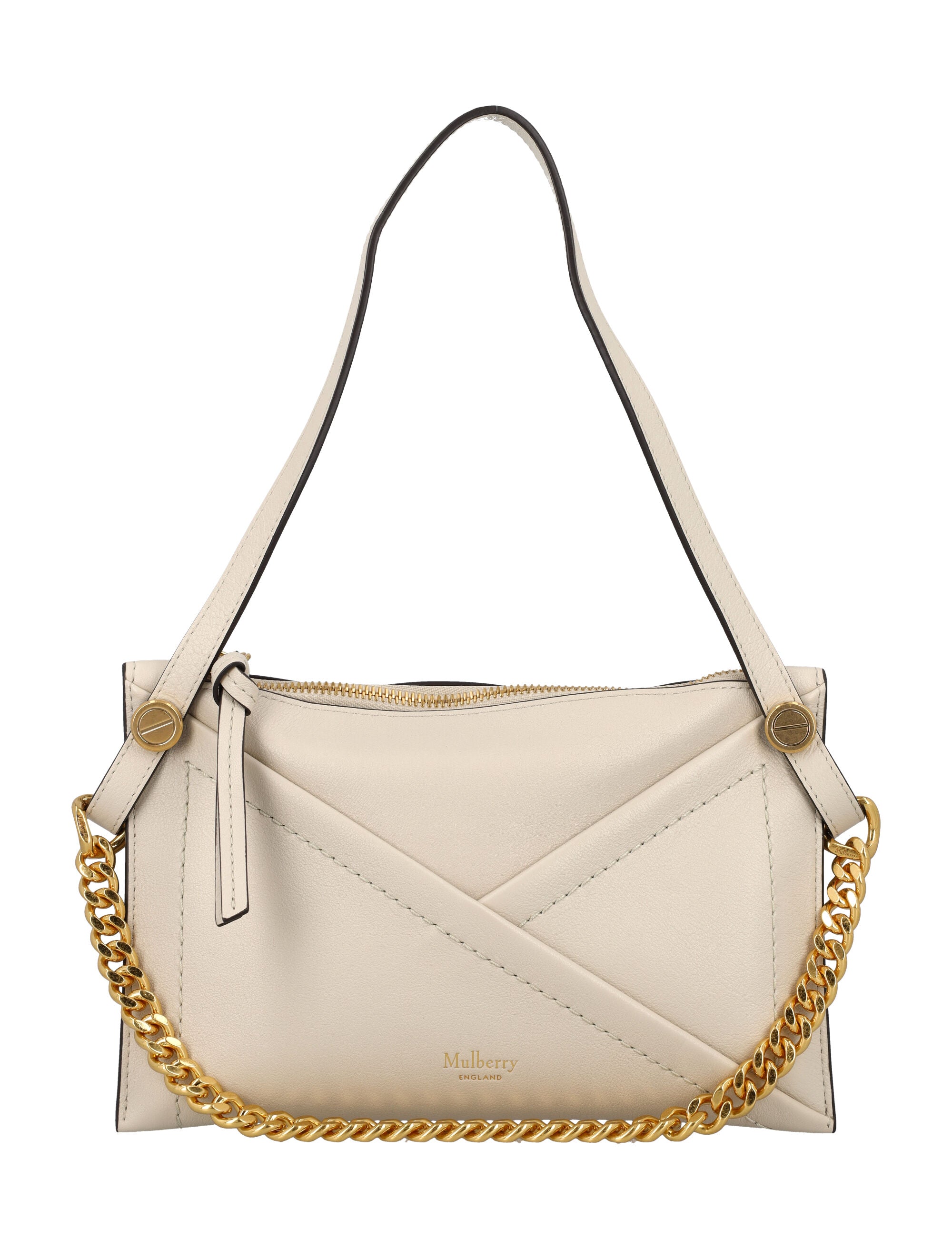 Shop Mulberry Silky Leather Envelope Handbag With Zip Closure And Decorative Stitching In White