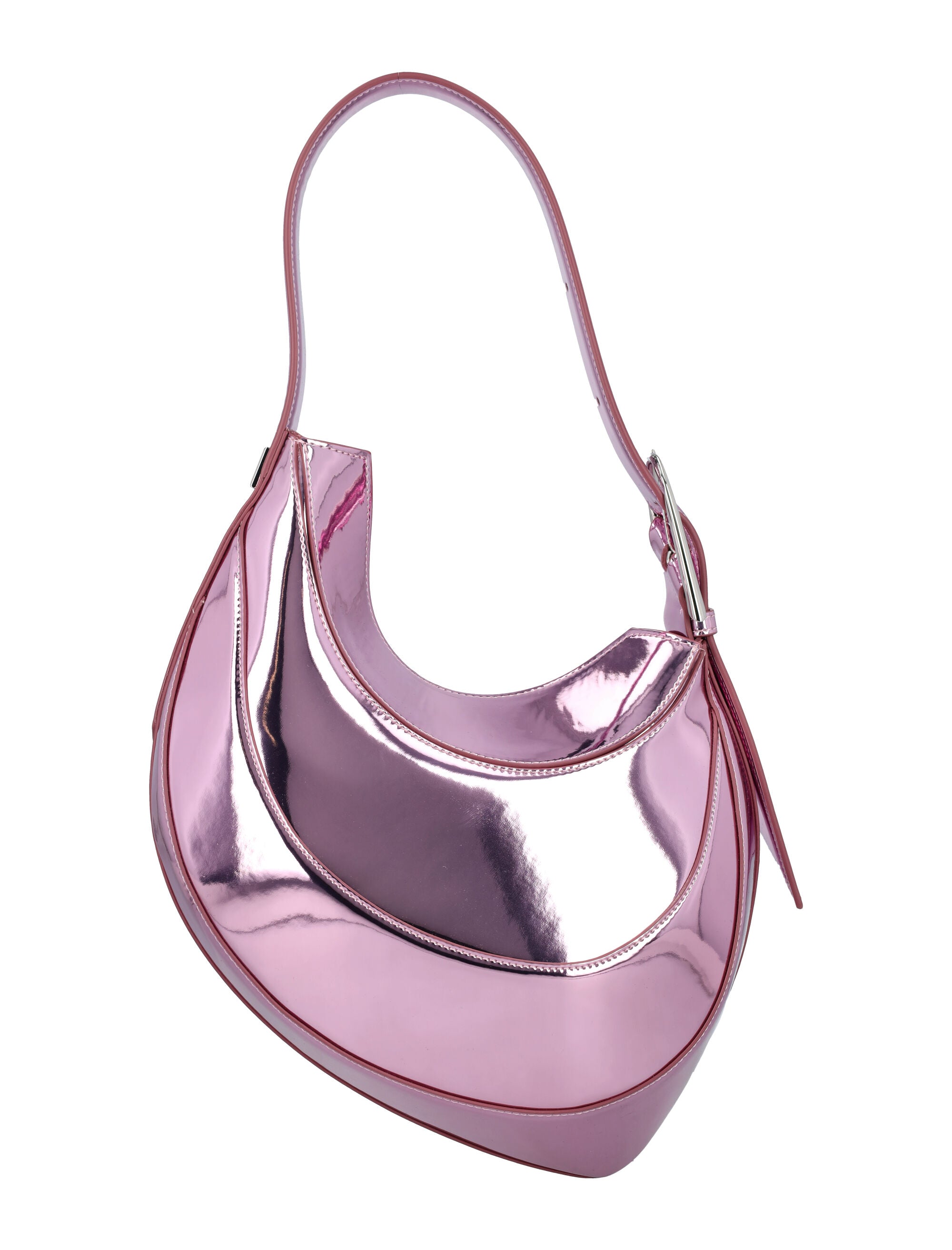 Shop Mugler Metallic Curved Handbag In Pink For Women In Pink/metallic
