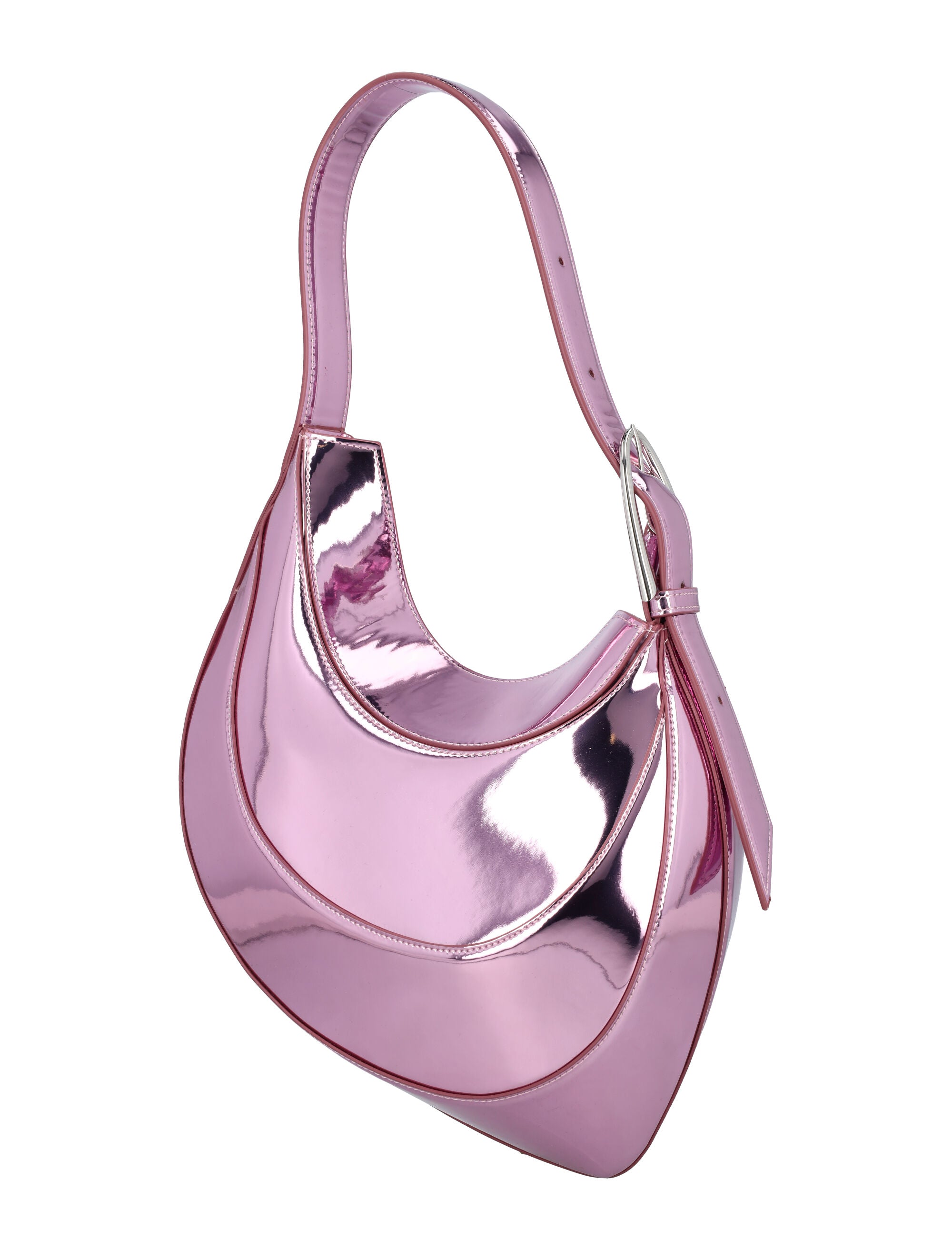 Shop Mugler Metallic Curved Handbag In Pink For Women In Pink/metallic