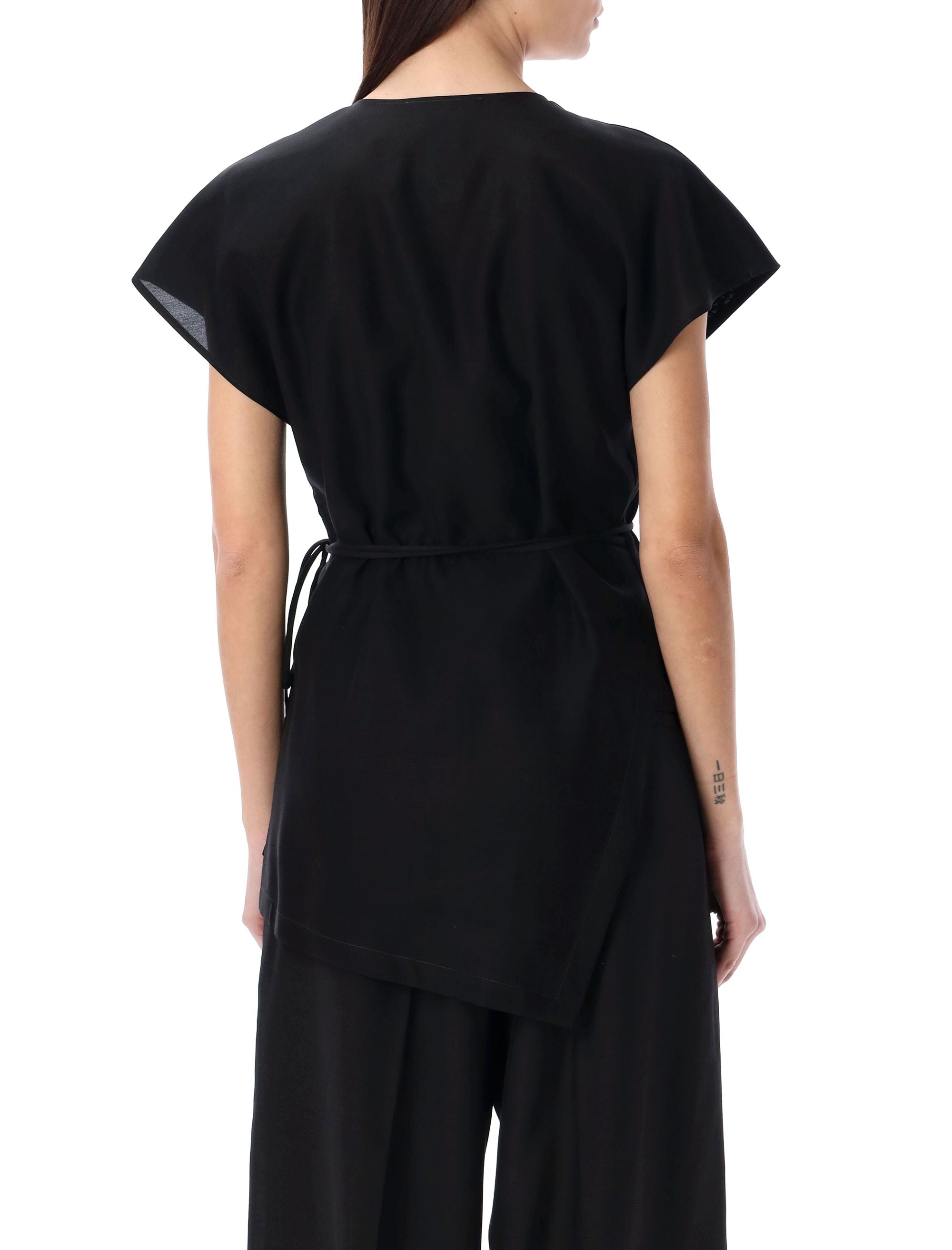 Shop Fabiana Filippi Asymmetric Wool And Silk Top For Women In Black