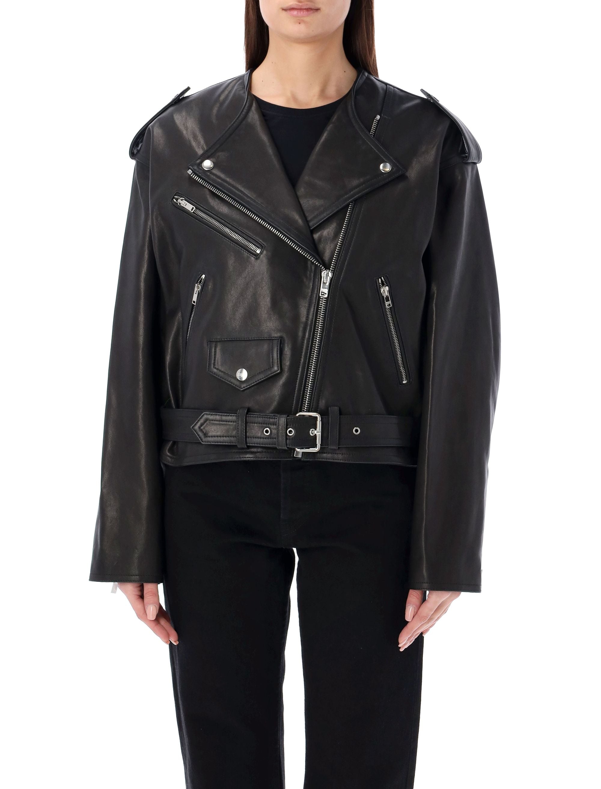 Isabel Marant Stylish Black Leather Jacket With Edgy Details For Women
