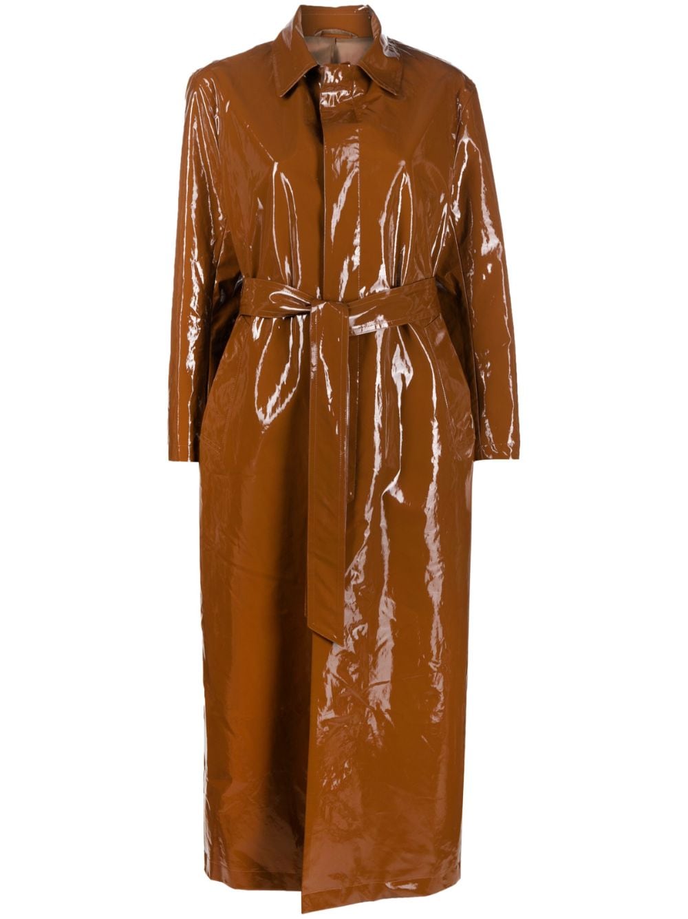 Shop Filippa K Glossy-finish Trench Coat For Women In Brown