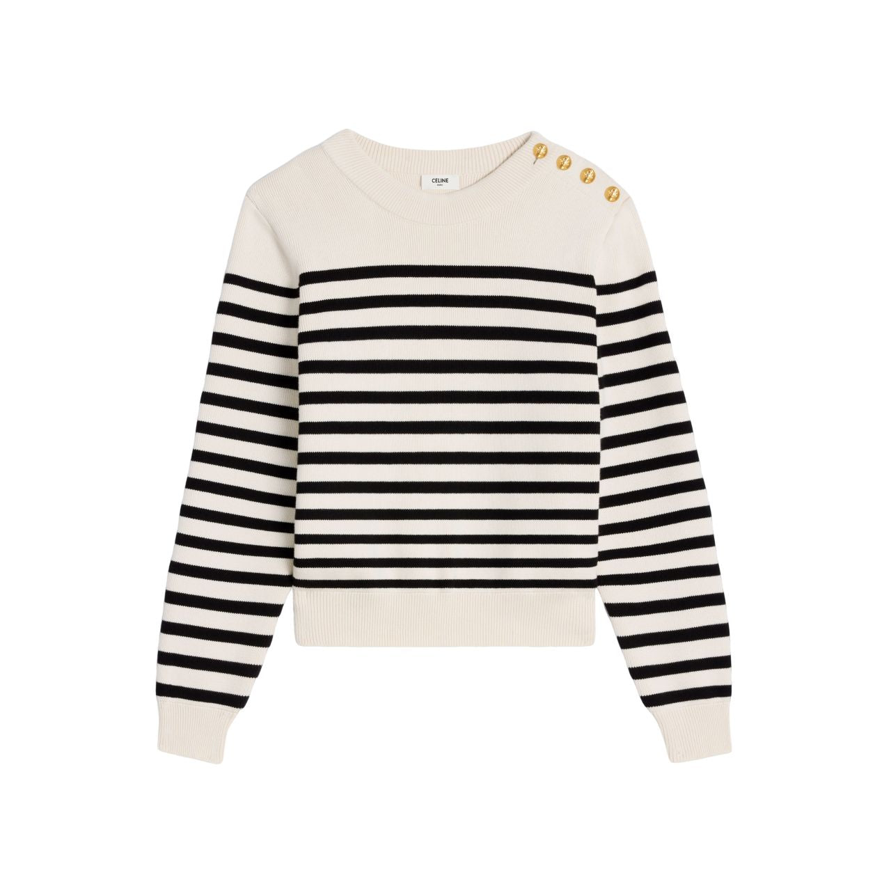 Celine Ivory And Black Striped Long-sleeved Sweater For Women From Ss24 Collection In White
