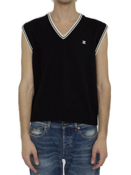 Celine Black Wool Vest With Triomphe Embroidery