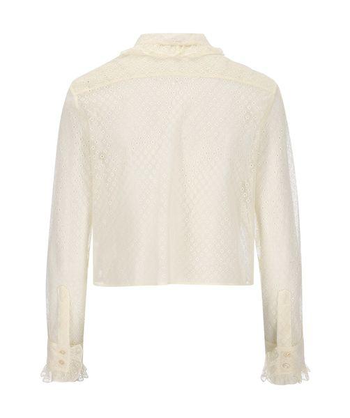 Shop Celine Cotton And Lace Cropped Shirt For Women In Cream In Ivory