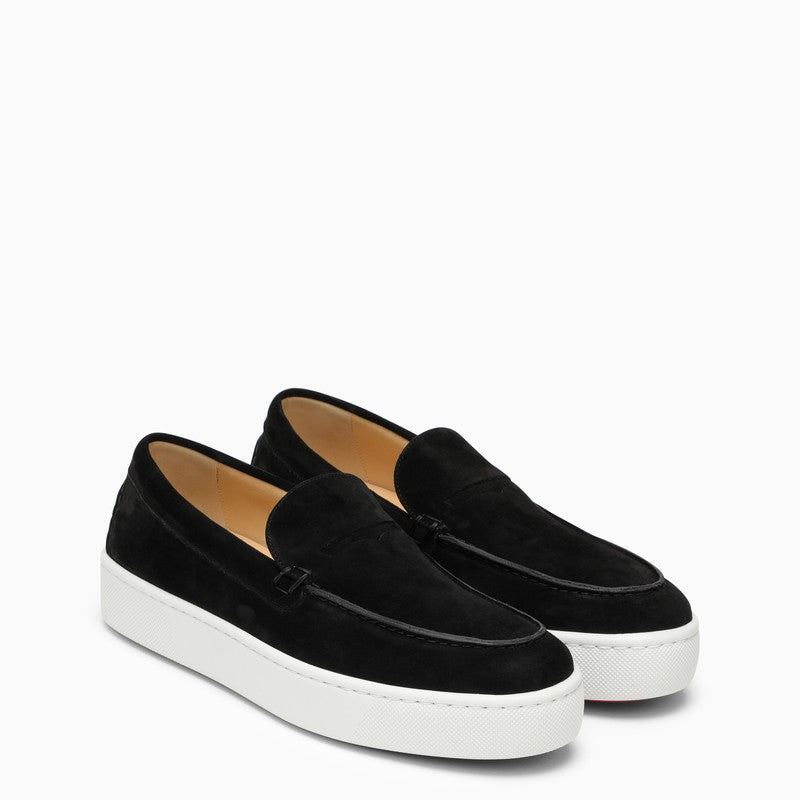 Shop Christian Louboutin Black Leather Moccasin With Mask And Leather Sole For Men