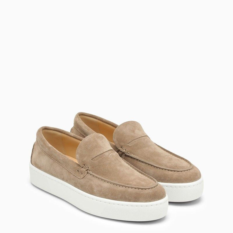 Shop Christian Louboutin Beige Leather Loafers With Black Leather Moccasin And Mask For Men In Pink