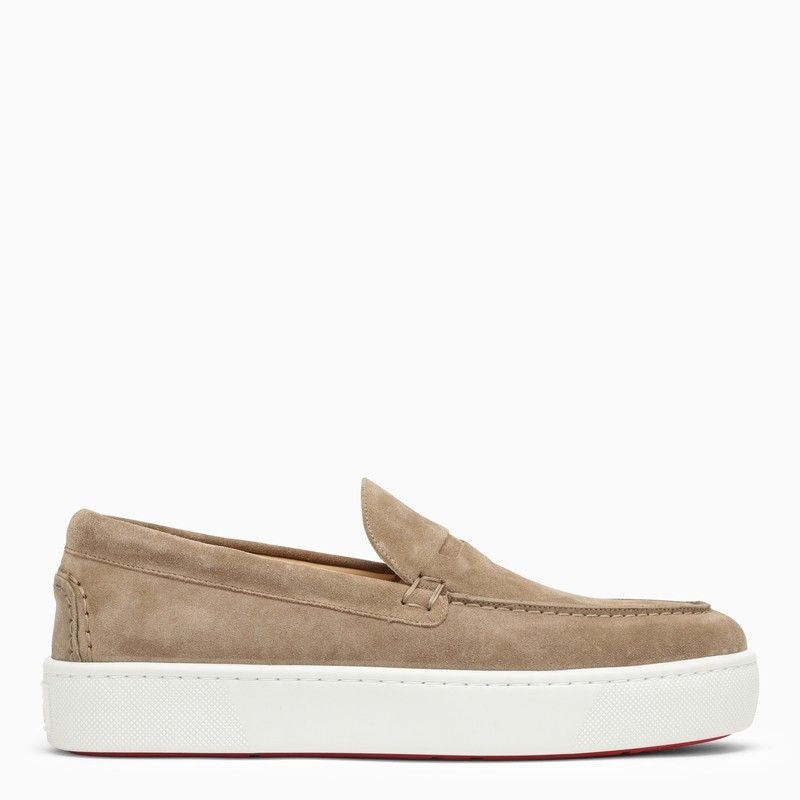 Shop Christian Louboutin Beige Leather Loafers With Black Leather Moccasin And Mask For Men In Pink