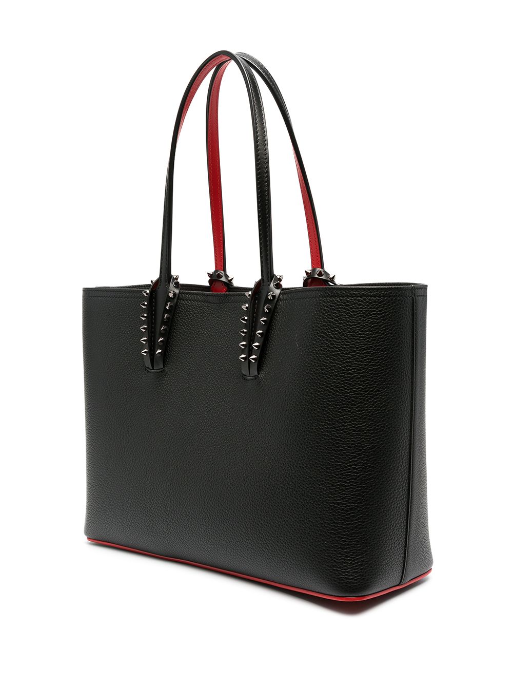 Shop Christian Louboutin Black Leather Tote Handbag With Silver Stud Embellishment And Two-tone Design