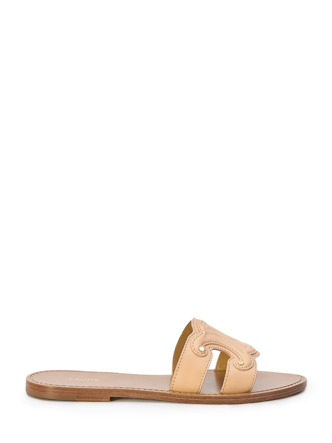 Celine Embossed Nude Triomphe Sandals With Gold-tone Studs In Beige