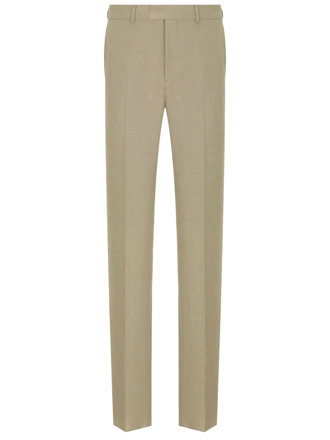 Dior Tailored Chino Trousers In Beige Virgin Wool And Linen For Men In Green