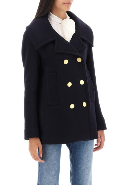 Shop Valentino Fashionable Double-breasted Wool Jacket For Women In Navy