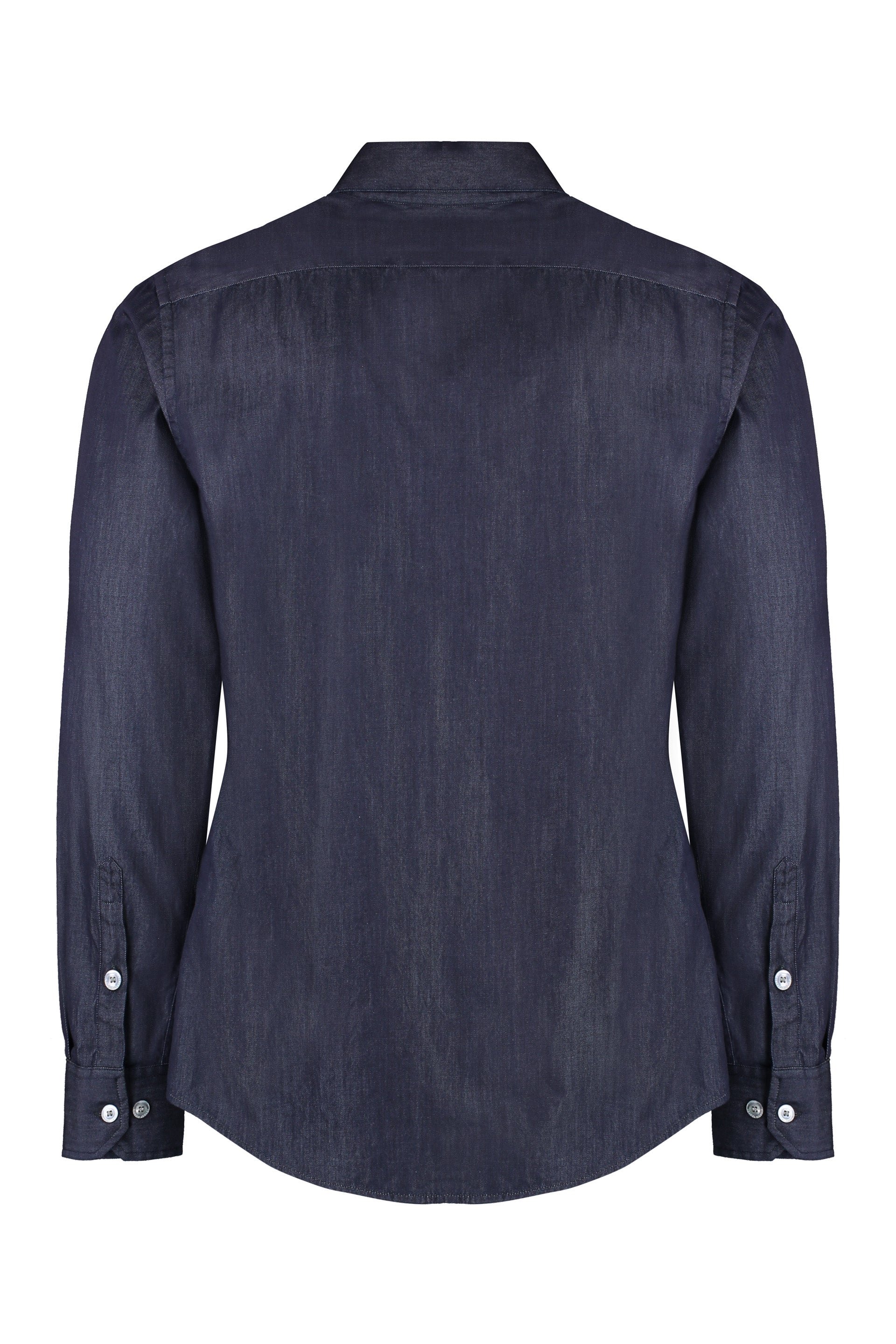 Shop Giorgio Armani Men's Denim Shirt With Rounded Hem And 100% Cotton Fabric In Blue